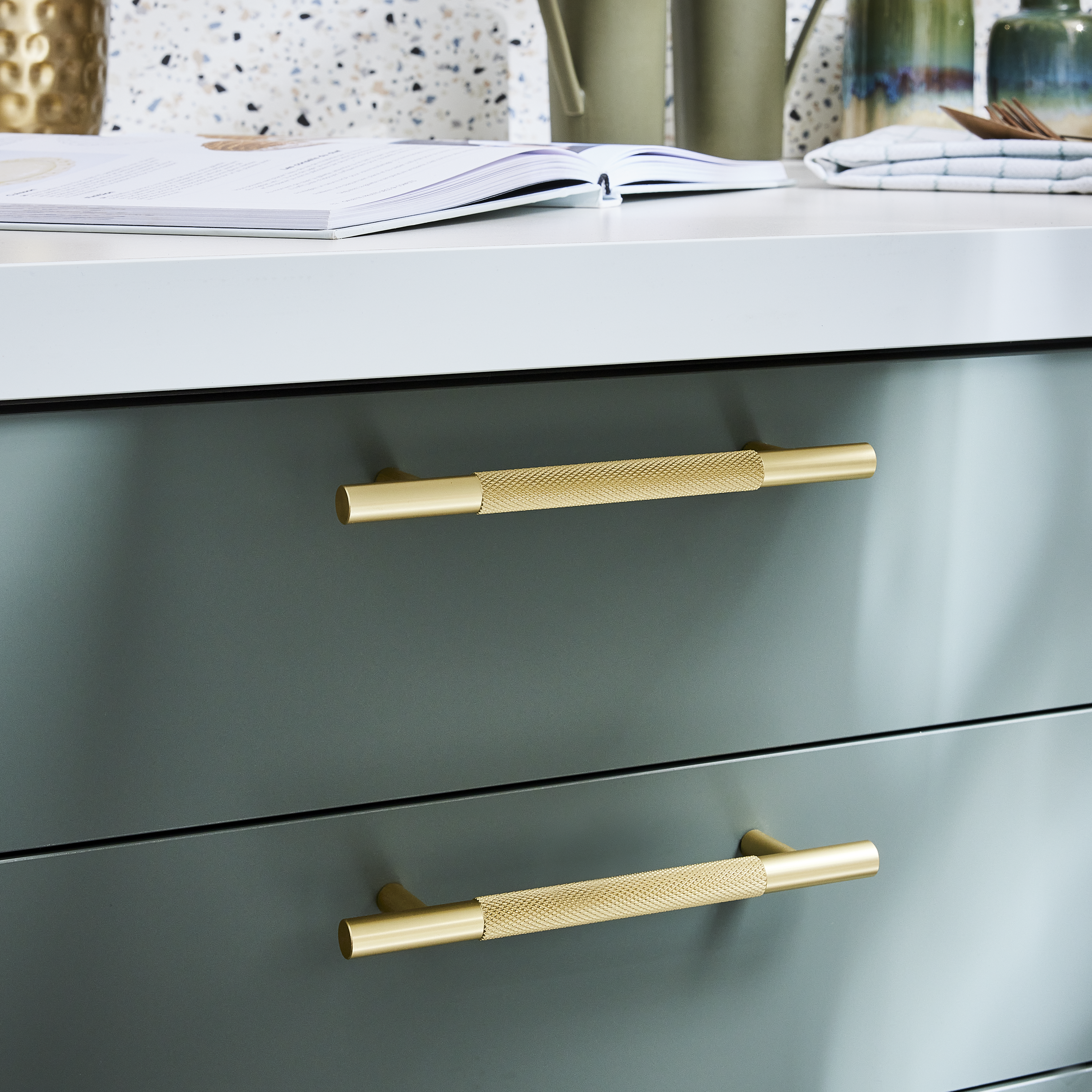 Lot de 2 poignées de meuble INSPIRE Alex, laiton, Aluminium, entraxe 128 mm - 3