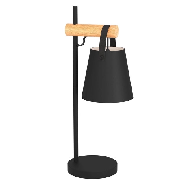 Lámpara de mesa compatible con casquillo E27 INSPIRE con estructura acero negro pantalla negra de acero alimentación a red