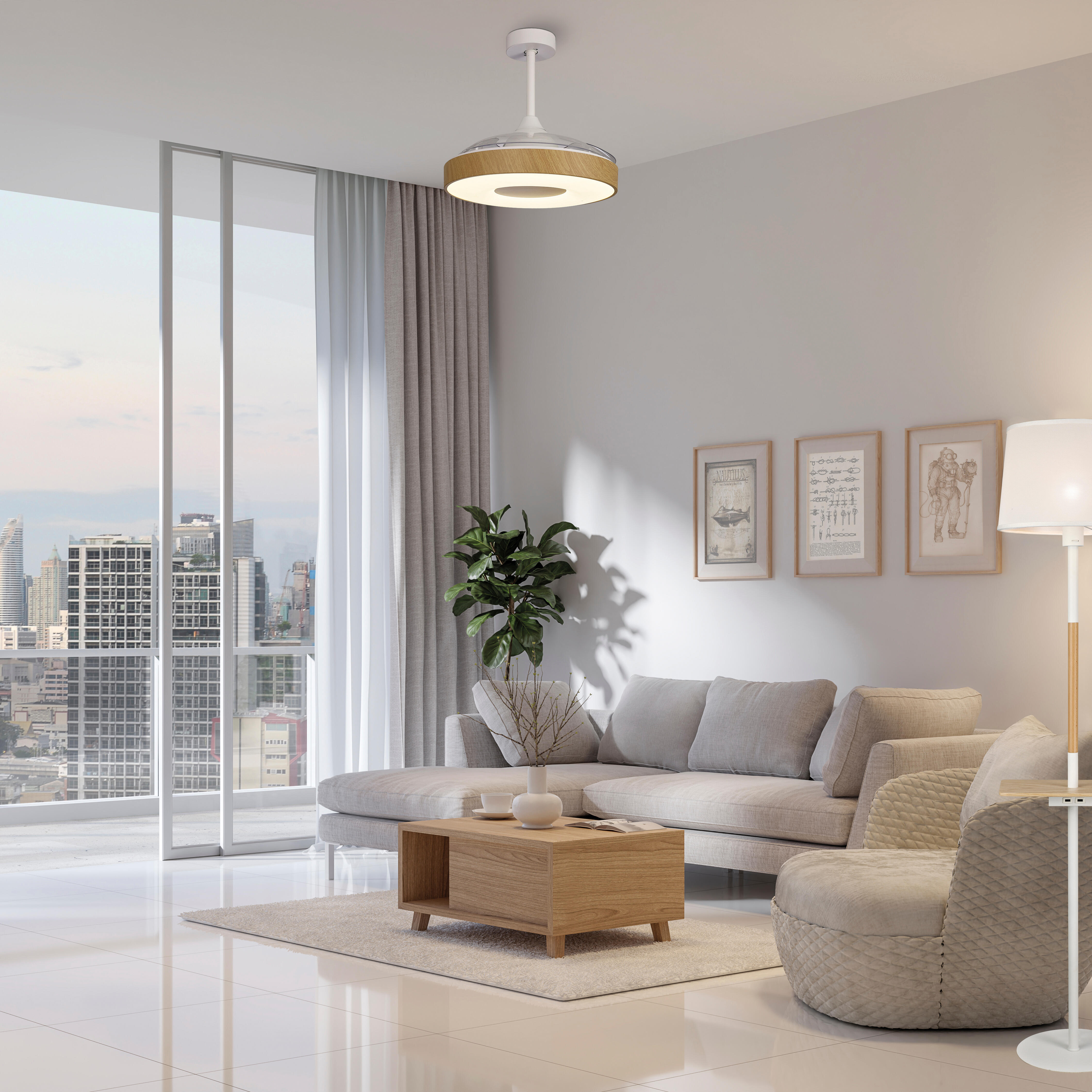 Ventilador de techo con luz silencioso DC 25W con mando ø90.7 cm Coin MANTRA marrón luz CCT 3 aspas retráctiles tipo lámpara| 8 velocidades| modo verano/invierno| brisa| recomendado para <13m² - 6