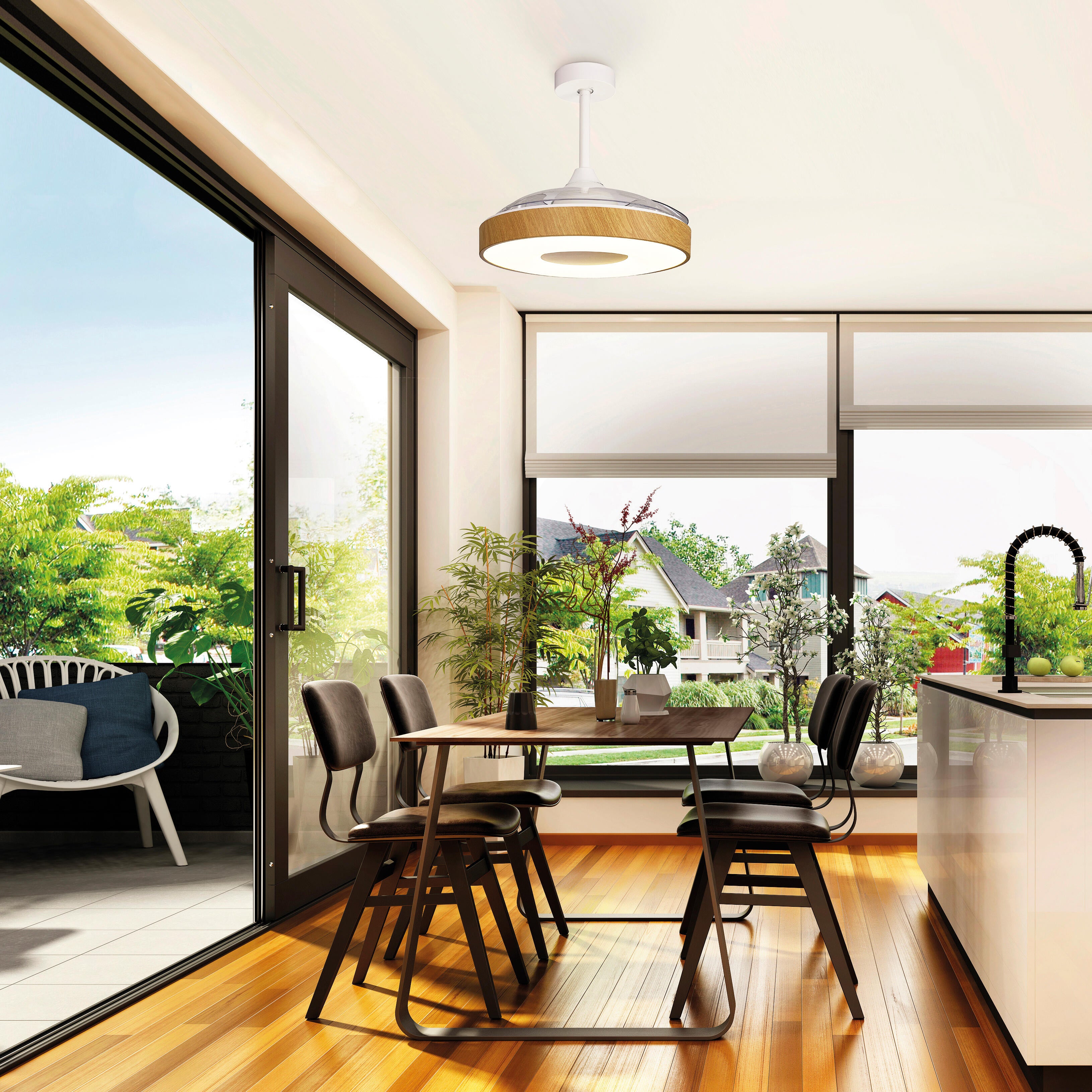 Ventilador de techo con luz silencioso DC 30W con mando ø106.2 cm Coin MANTRA marrón luz CCT 3 aspas retráctiles tipo lámpara| 8 velocidades| modo verano/invierno| brisa| recomendado de 13 a 20m² - 3