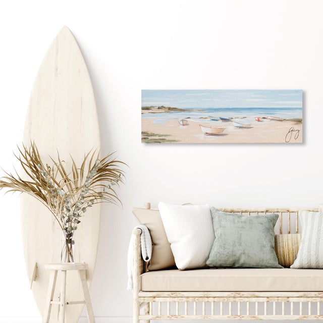 Pintura sin marco Mar rectangular de 90 x 30 cm. Loneta Orilla Mar multicolor