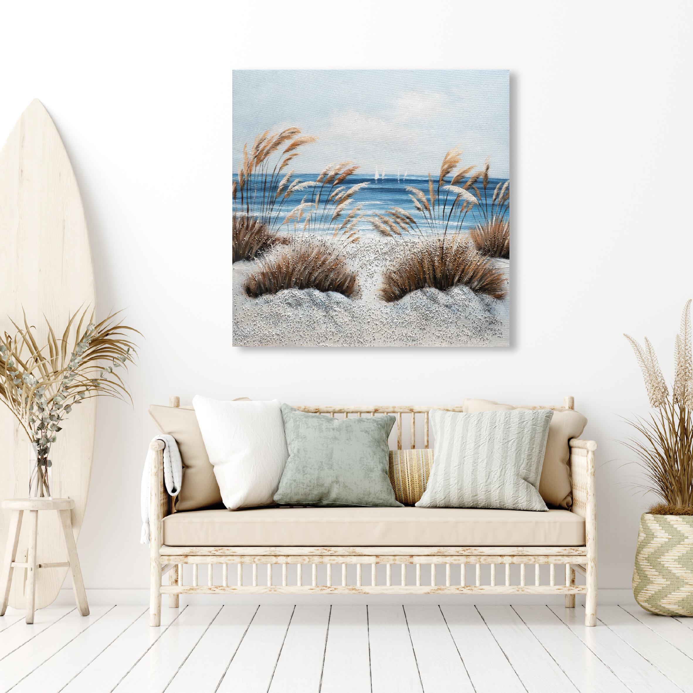 Pintura sin marco mar cuadrada de 100 x 100 cm. loneta mar viento multicolor