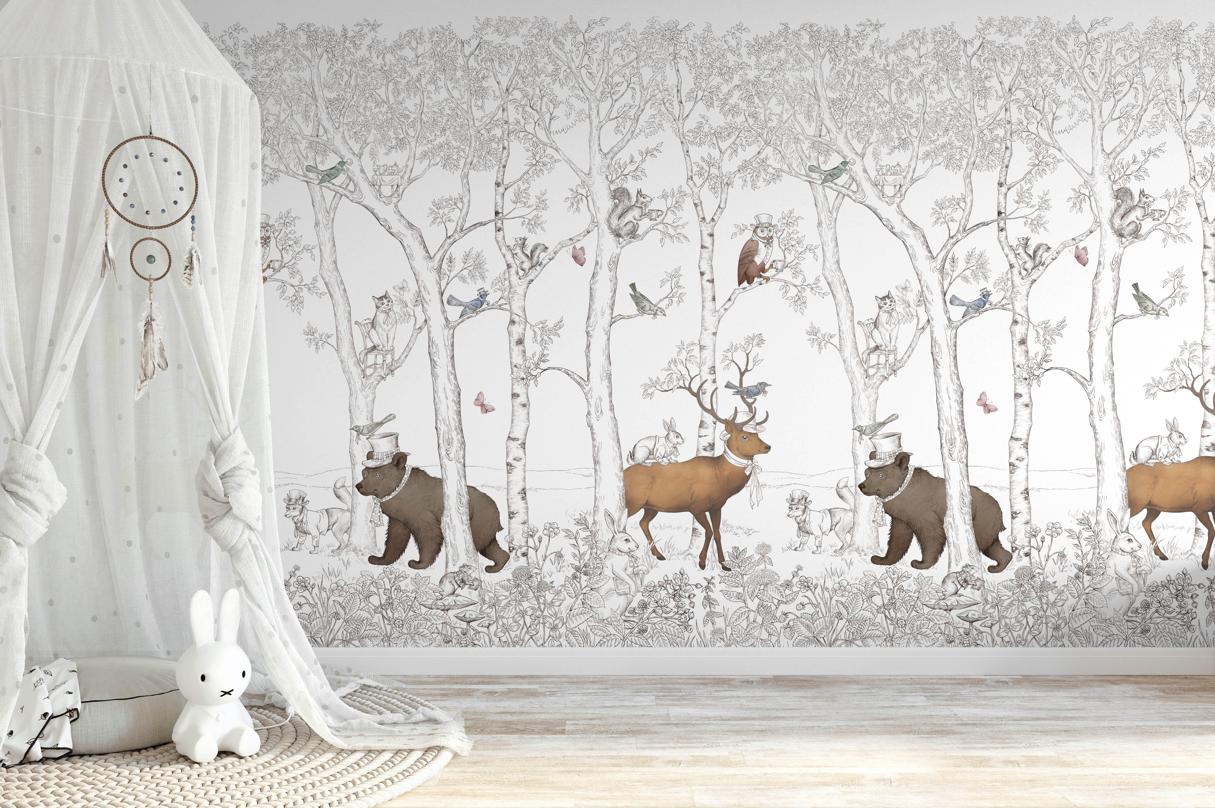 Papel pintado vinilo animales mural bosque multicolor
