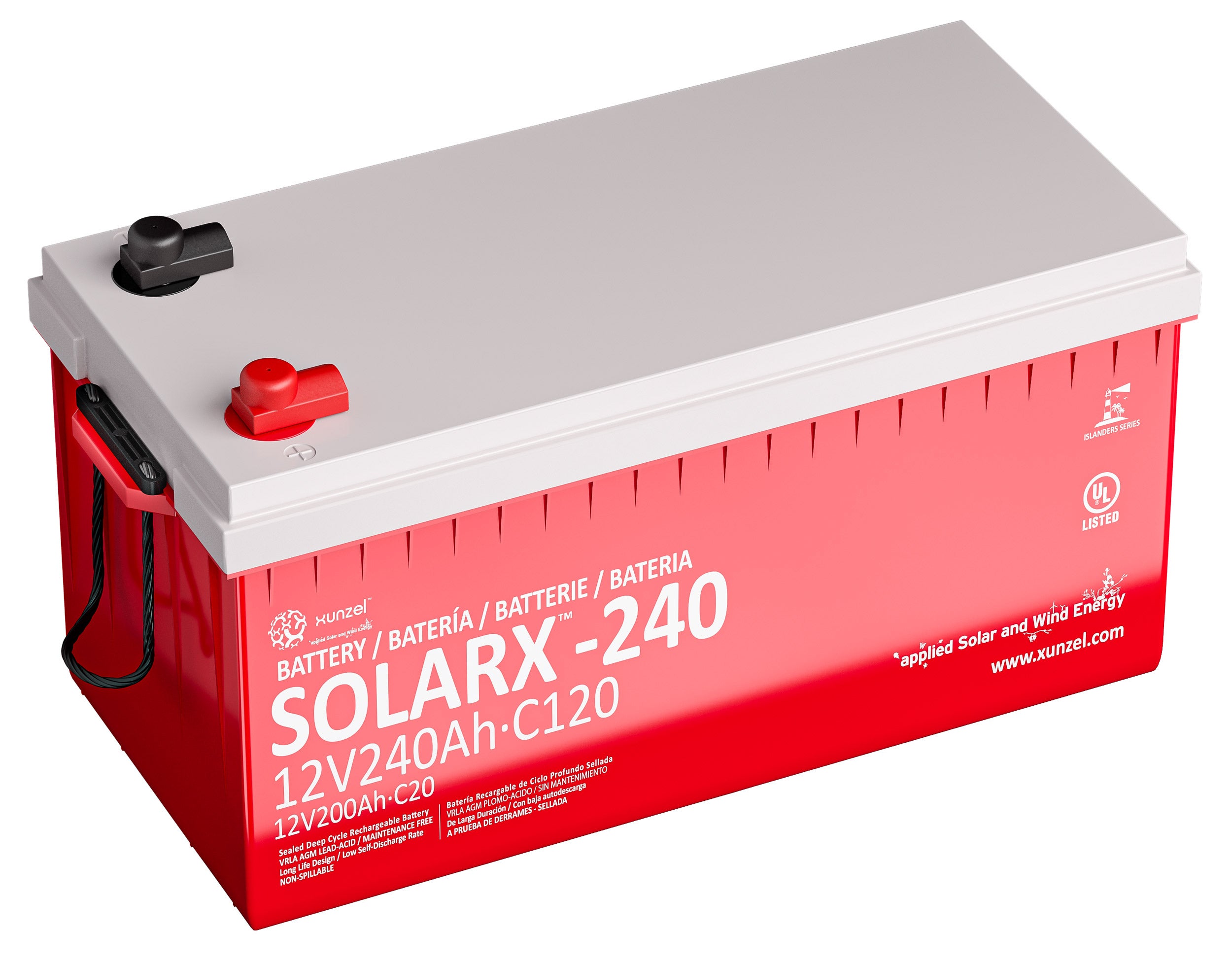 Batería solar agm solarx-240 xunzel 12v 240ah sin mantenimiento