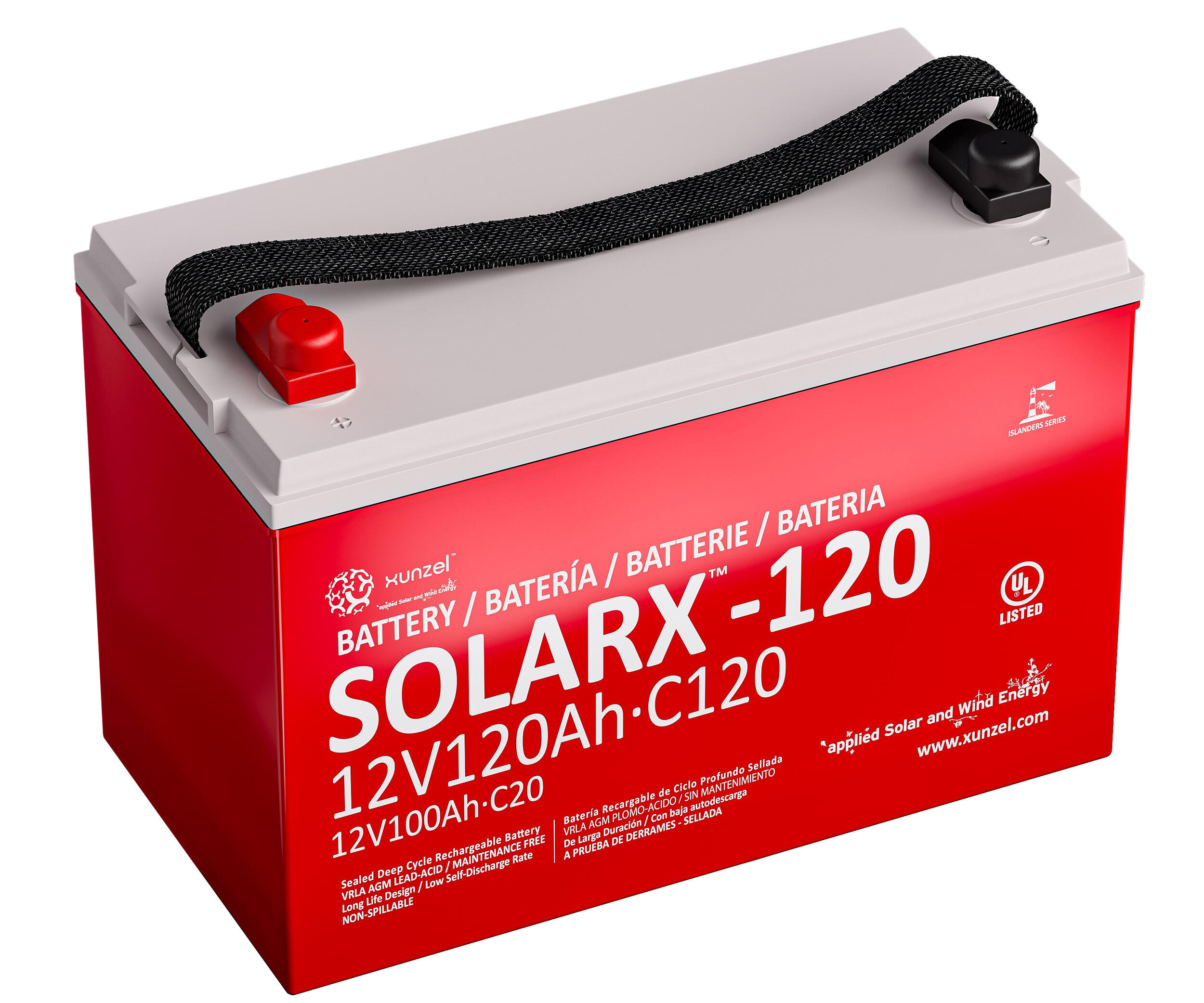 Batería solar agm solarx-120 xunzel 12v 120ah sin mantenimiento