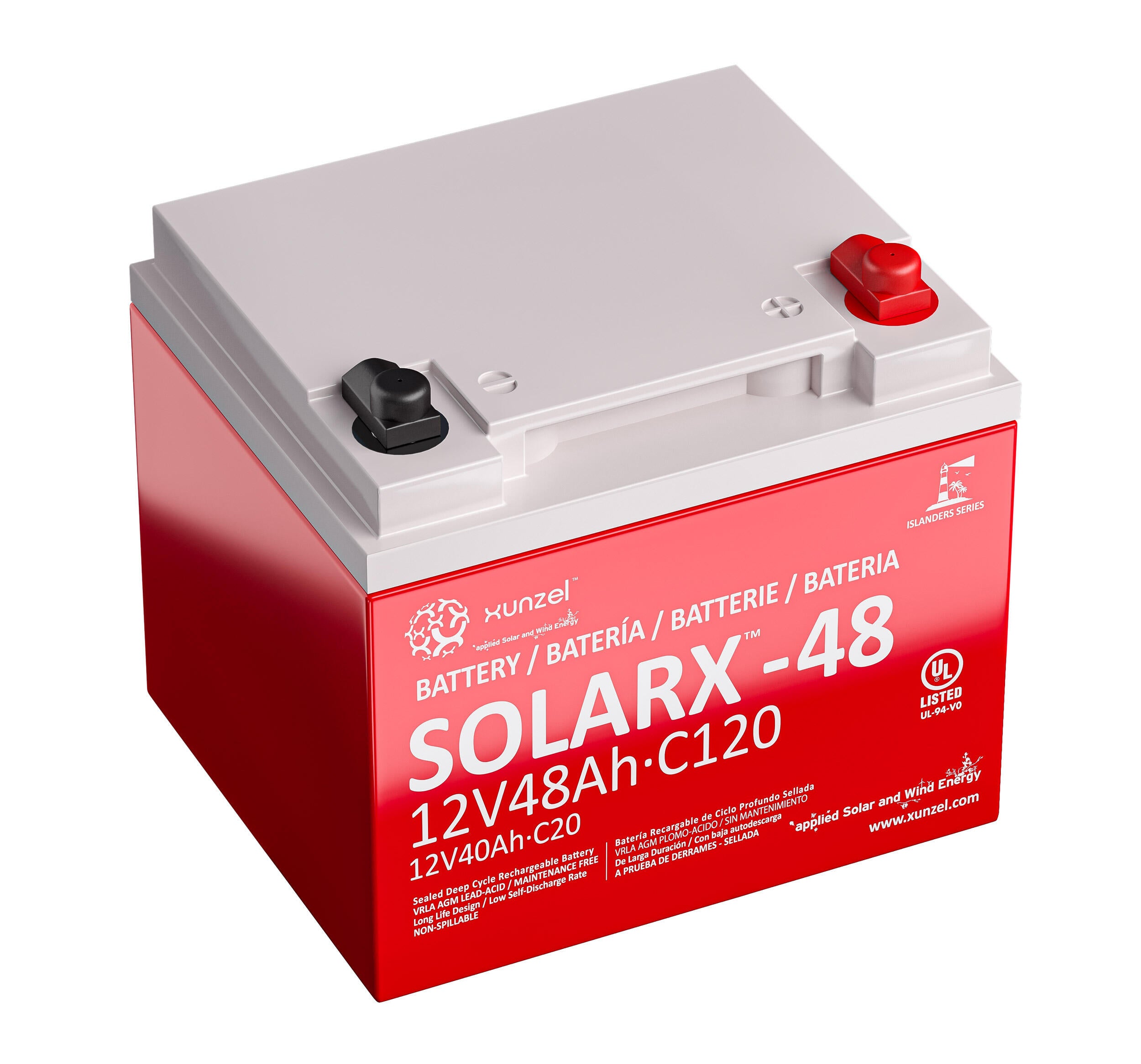 Batería solar agm solarx-48 xunzel 12v 48ah sin mantenimiento