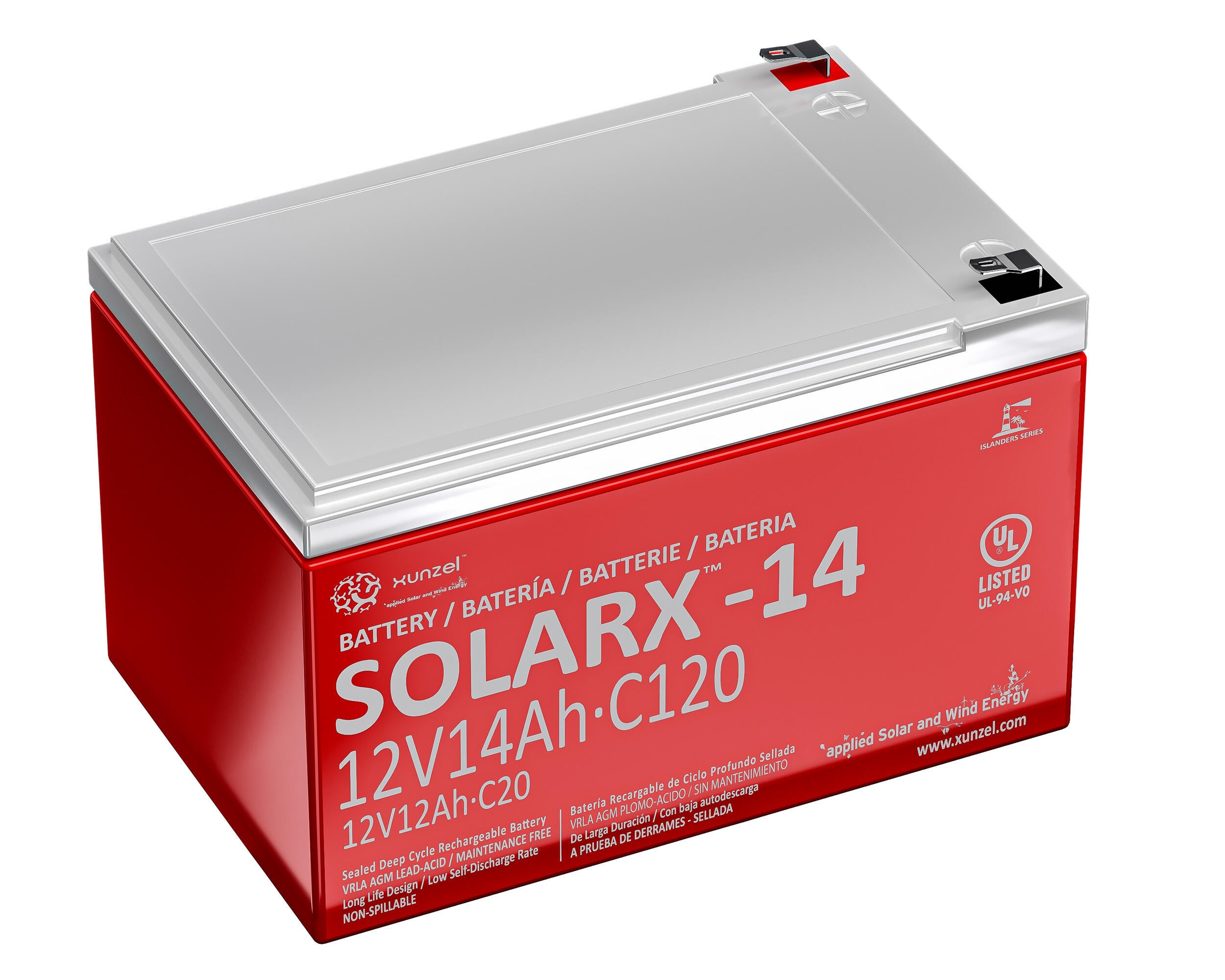 Batería solar agm solarx-14 xunzel 12v 14ah sin mantenimiento
