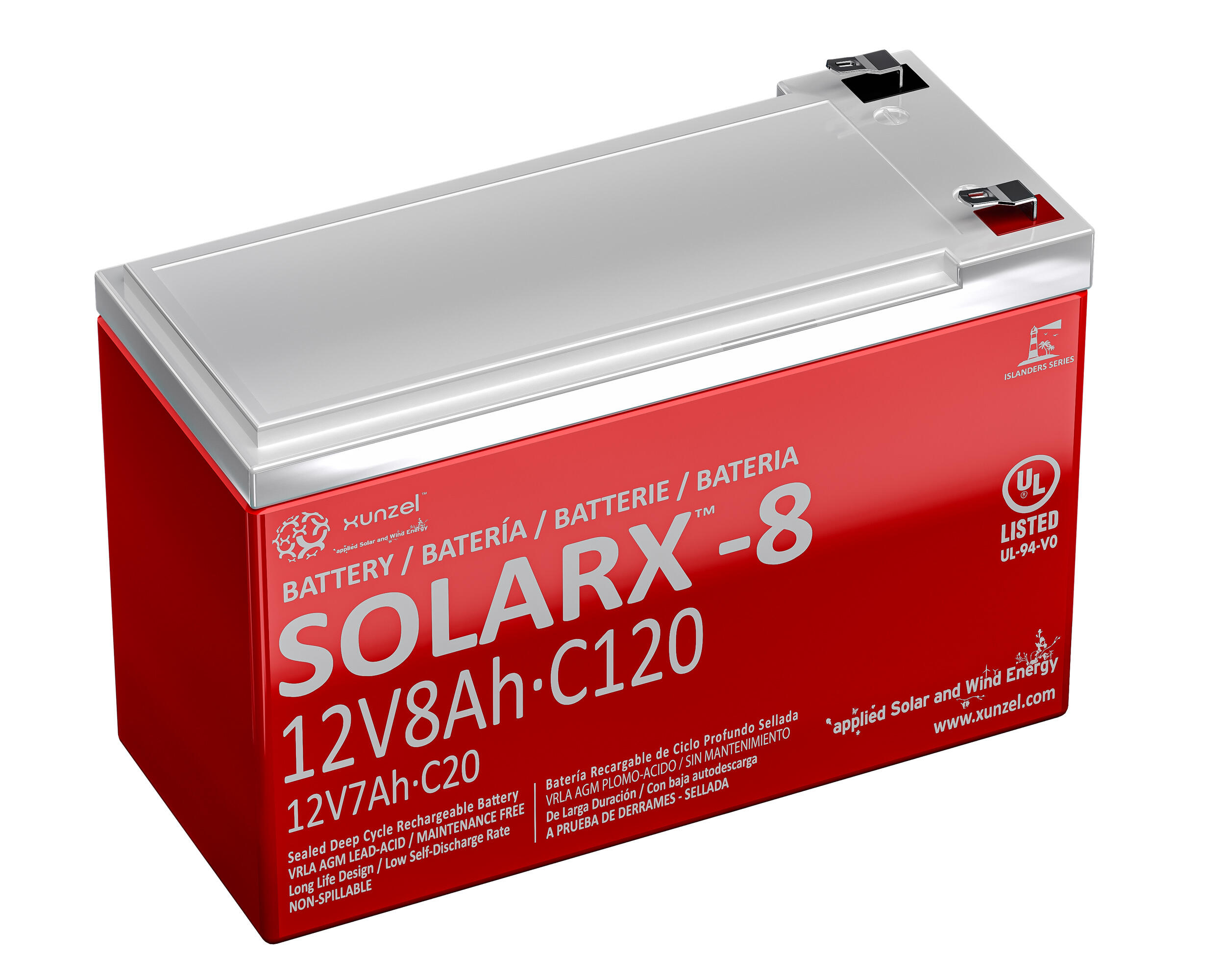 Batería solar agm solarx-8 xunzel 12v 8ah sin mantenimiento