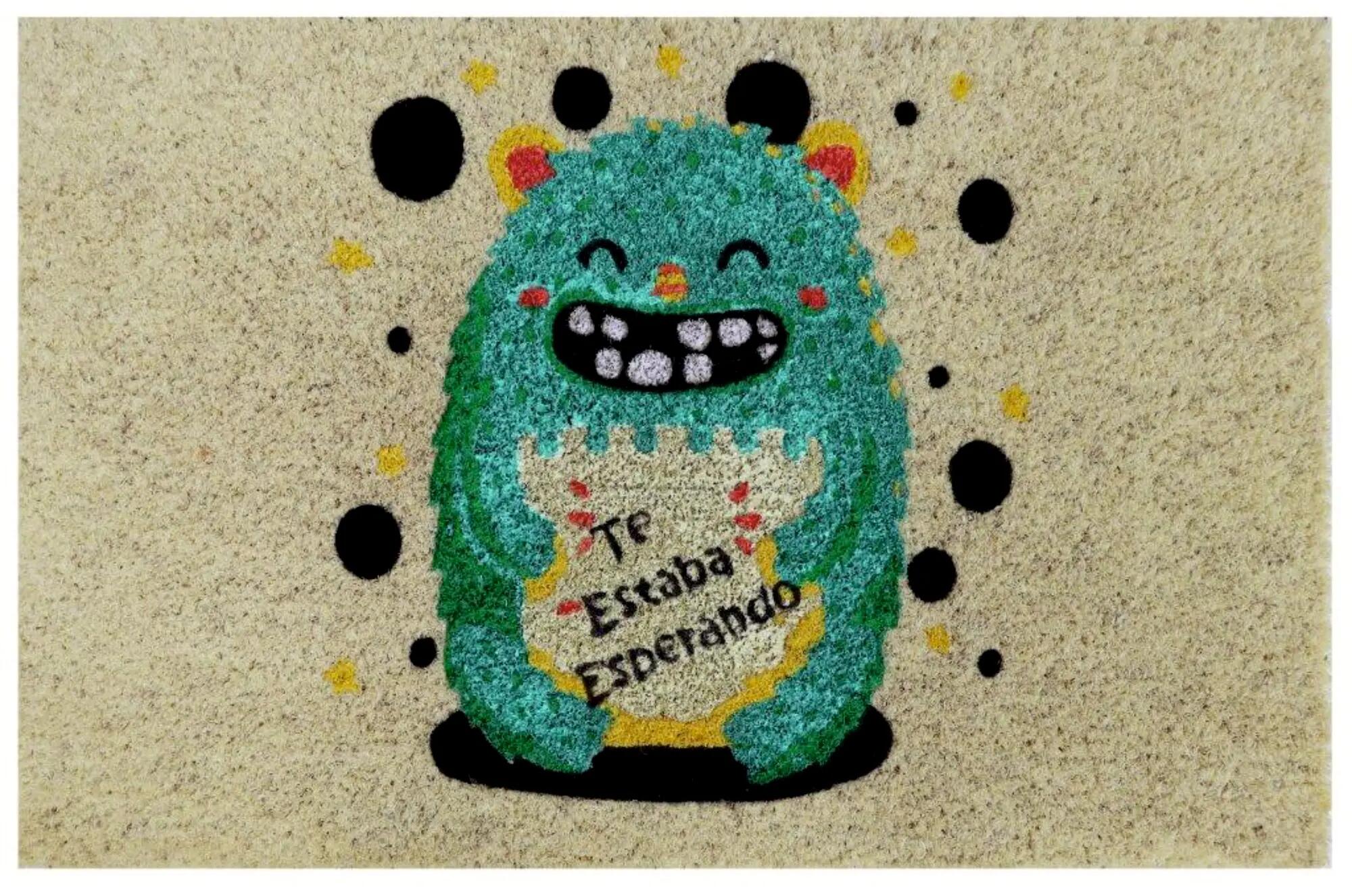 Felpudo coco monstruo esperando azul 40 x60 cm