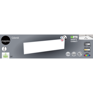 Panneau LED connecté Gdansk ENKI 119,5x29,5 cm couleurs et blancs, blanc INSPIRE