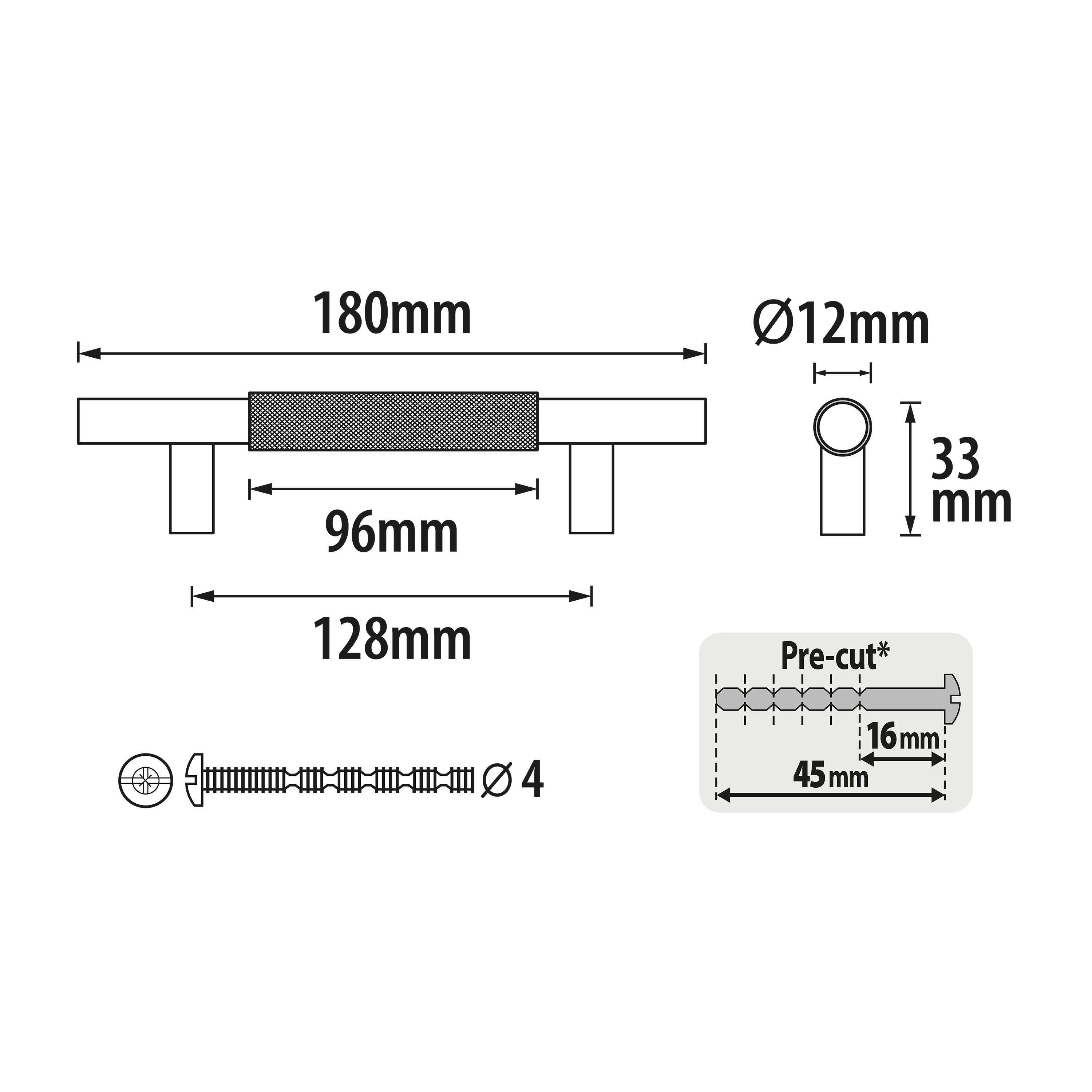 2 Puxadores para móvel asa alumínio com textura preto 128 mm Inspire Axel - 6