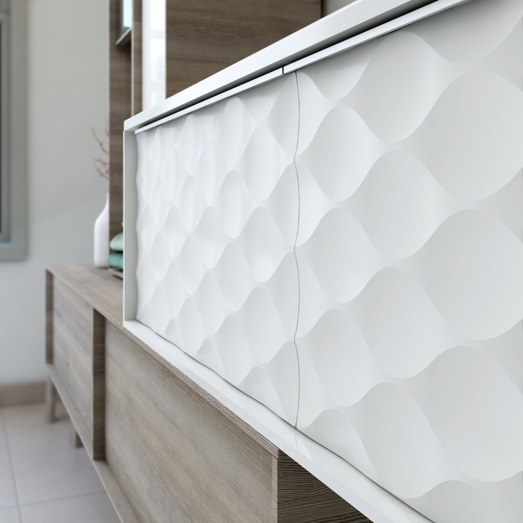 Mobile da bagno sospeso sotto lavabo L 90 x H 32 x P 48 cm bianco laccato lucido, 1 cassetto SENSEA Neo - 3