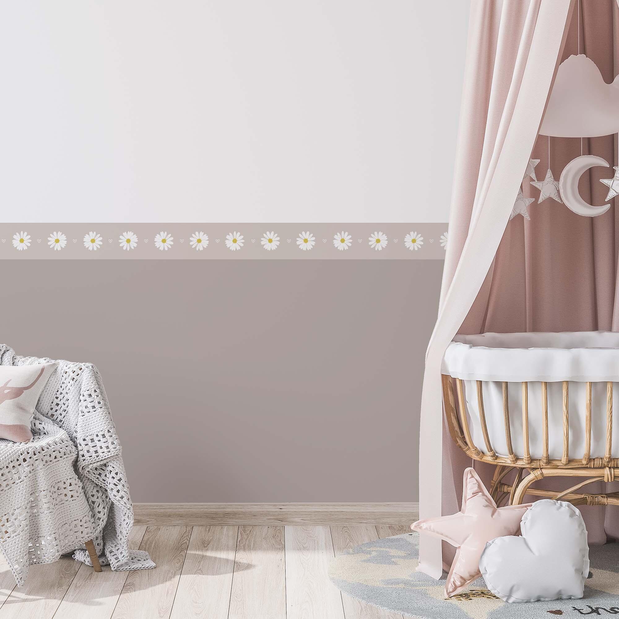 Cenefa adhesiva PVC lavable infantil Margaritas rosa 115 cm x 3 m - 7