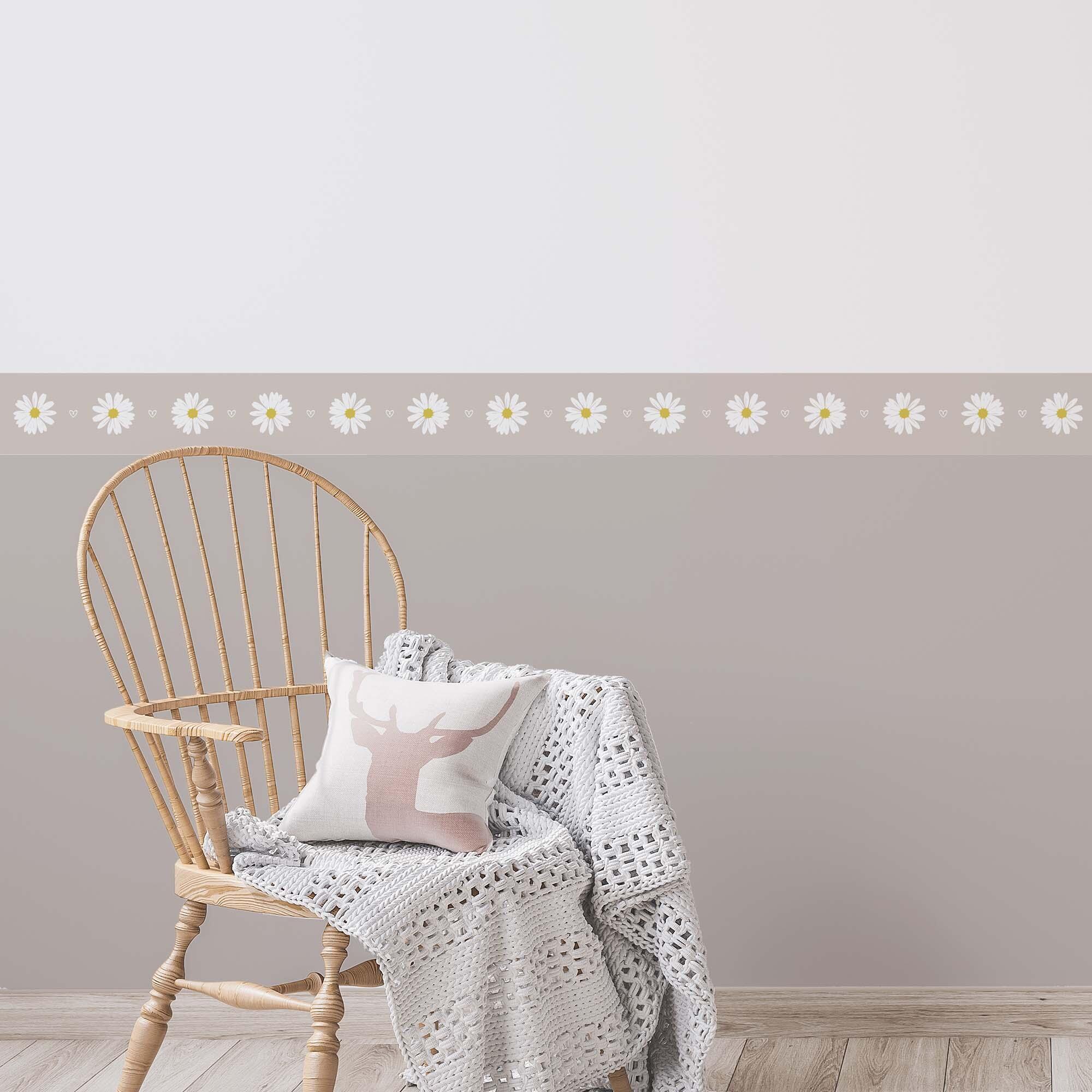Cenefa adhesiva PVC lavable infantil Margaritas rosa 115 cm x 3 m - 2