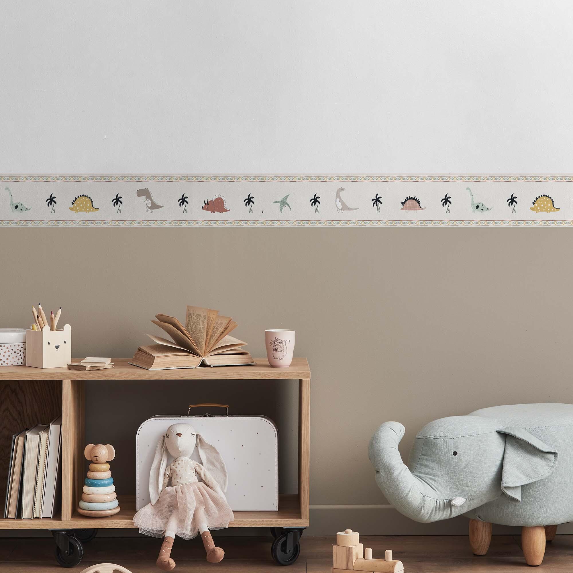 Cenefa adhesiva pvc lavable infantil happy dino multicolor 115 cm x 3 m