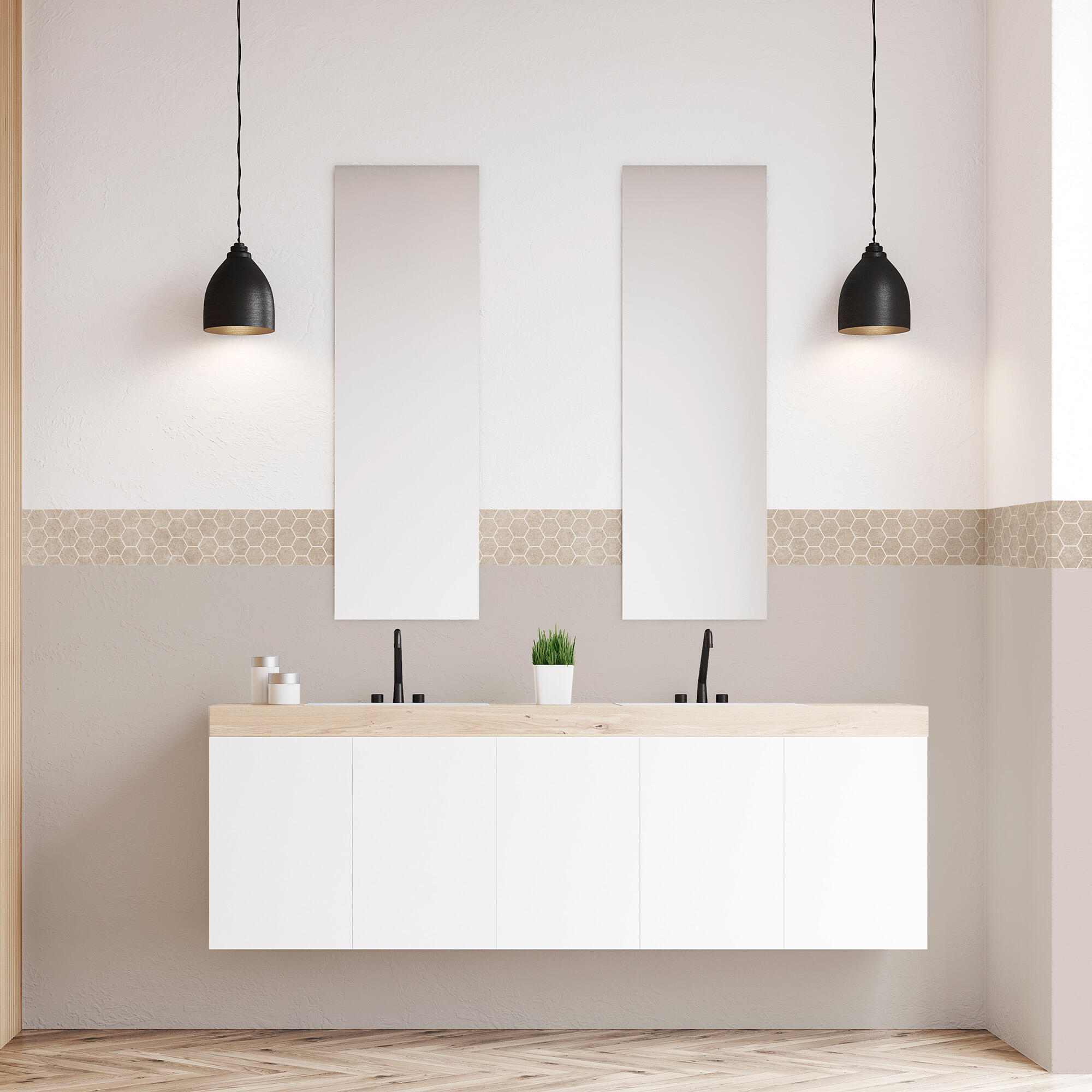Cenefa adhesiva PVC lavable geométrico Hexágono Warm naranja 300 cm x 3 m - 2