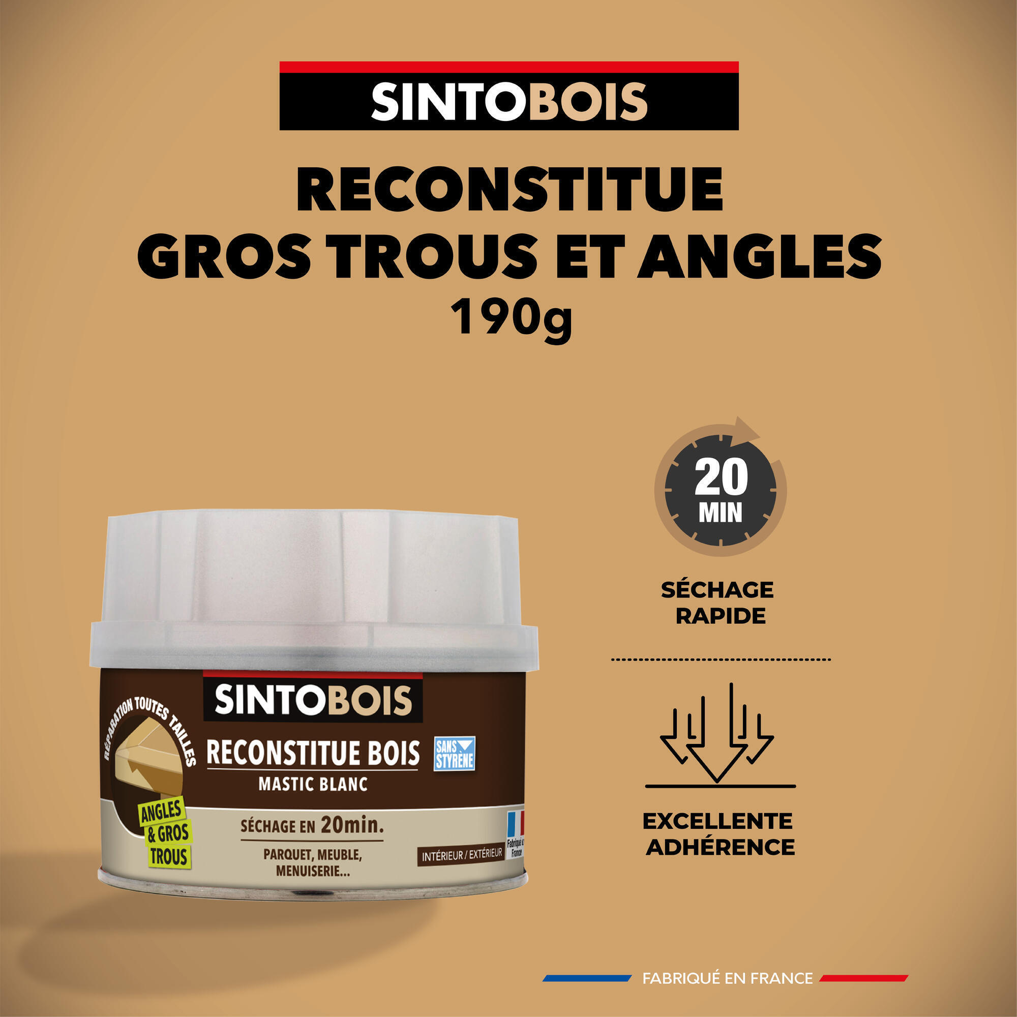 Mastic bois Sintobois angles & gros trous SINTO chêne clair 200 g - 7