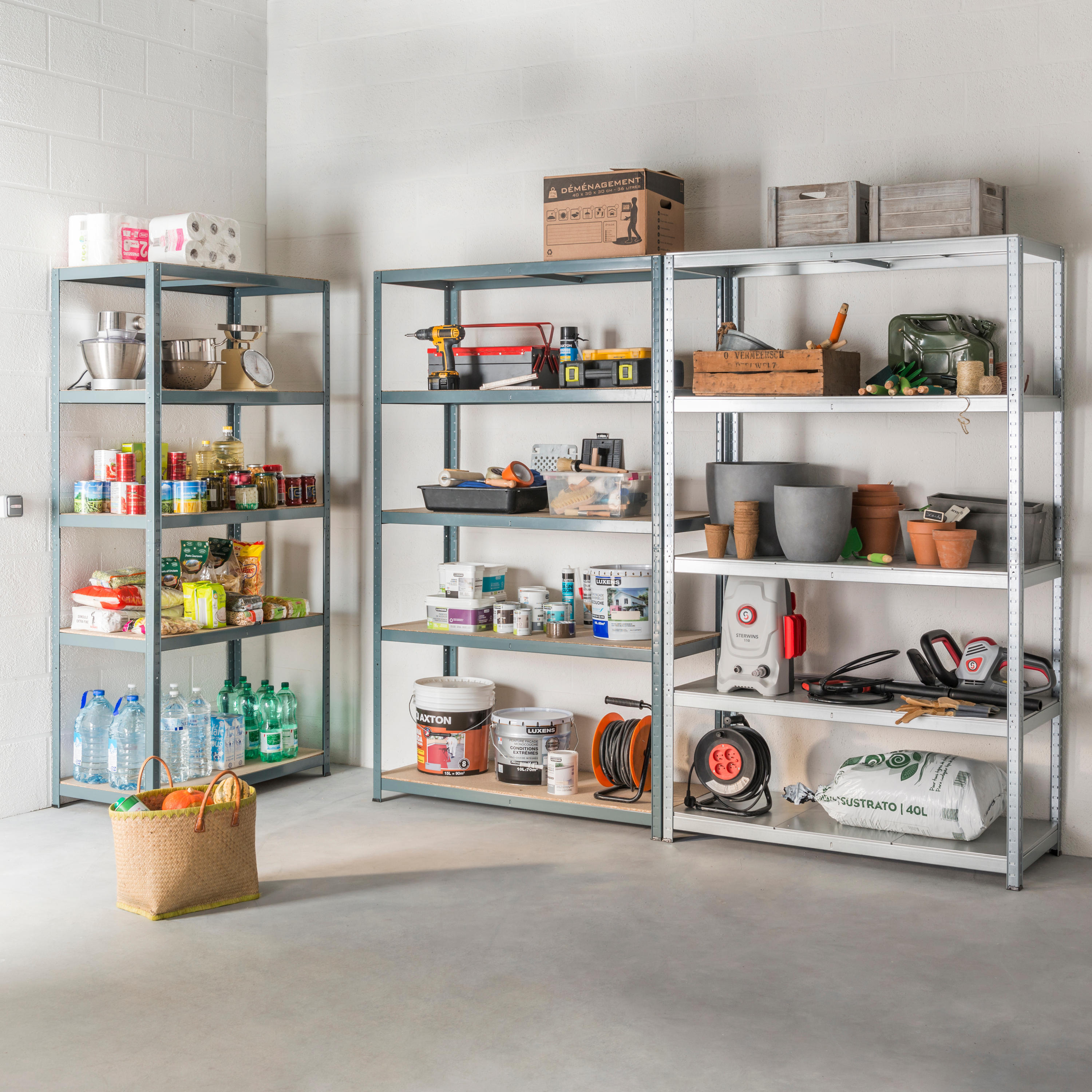 Etagère acier époxy SPACEO, 5 tablettes l.100xH.196xP.50 - 4