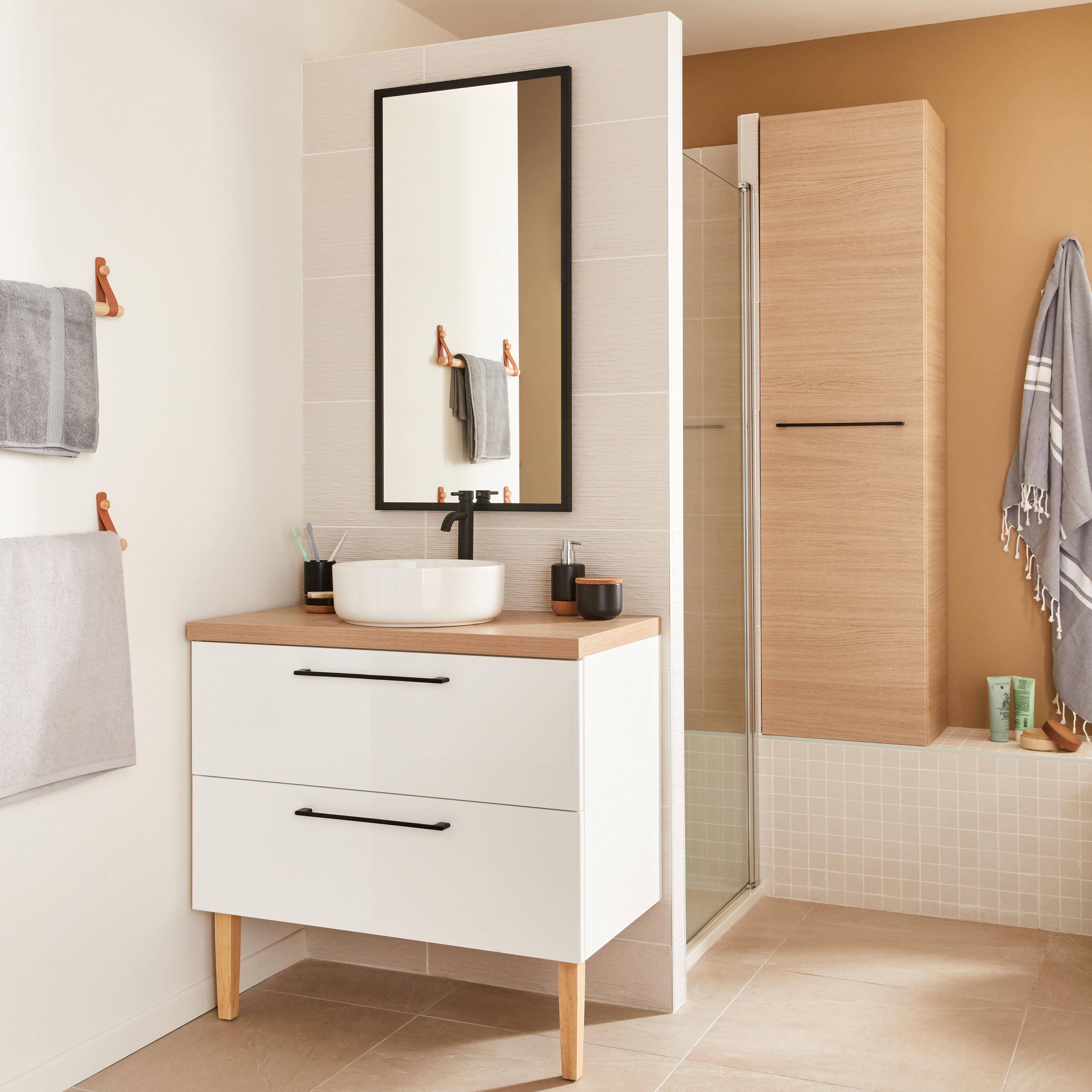 Mobile da bagno sospeso sotto lavabo L 90 x H 58 x P 46 cm bianco laminato lucido, 2 cassetti SENSEA Remix - 4