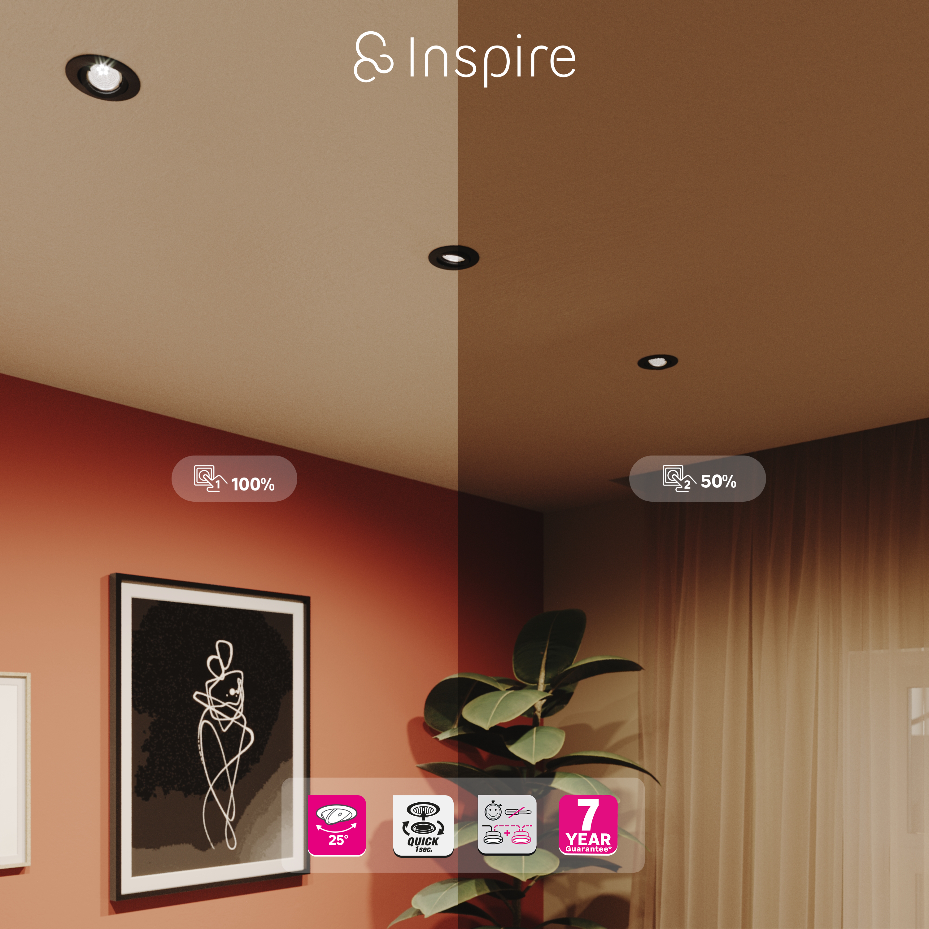 Kit 3 spots à encastrer Bama gu10, 2700K intensité variable INSPIRE rond blanc - 4