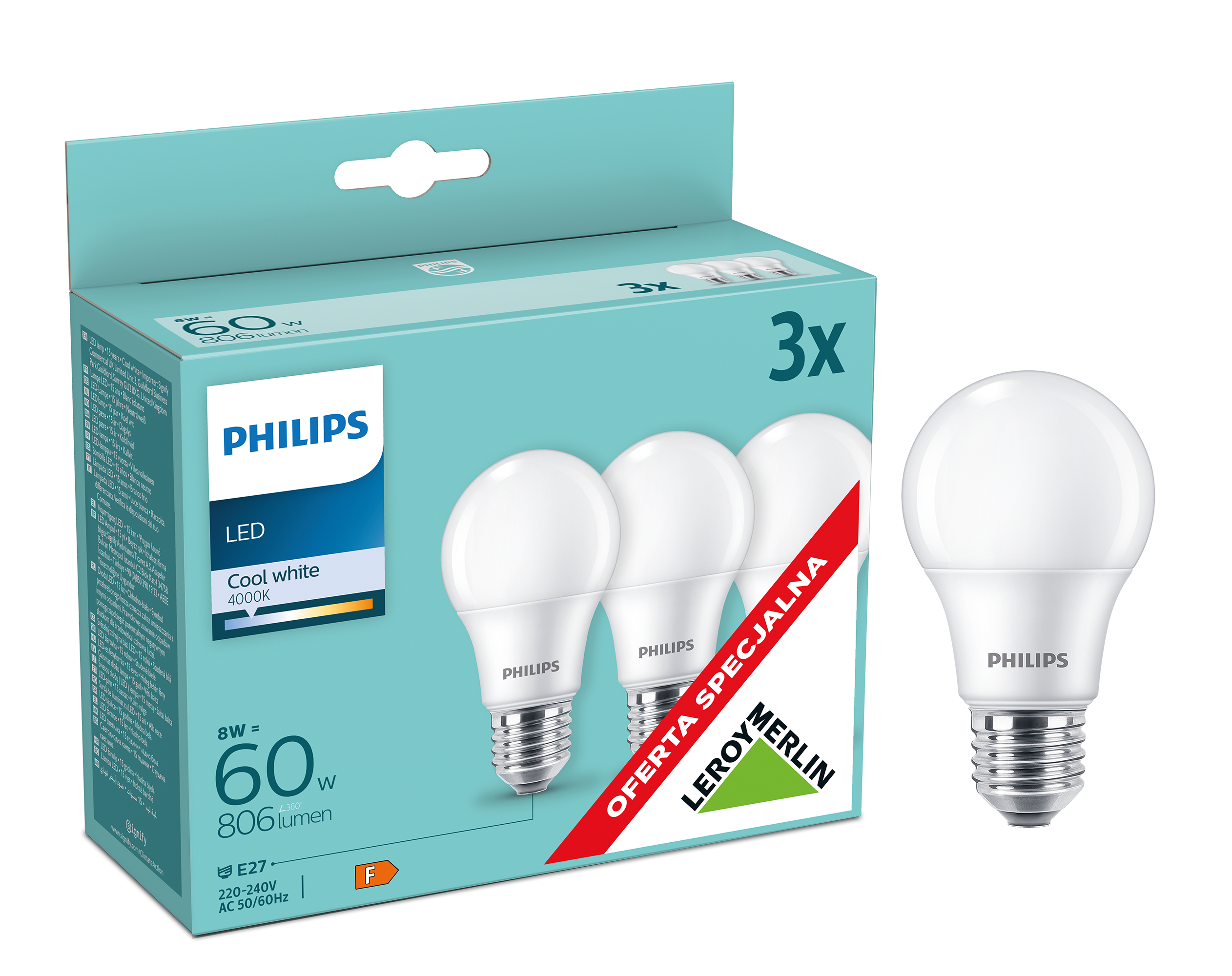 Żarówka E27 60W 806LM Neutralna biel PHILIPS - 2