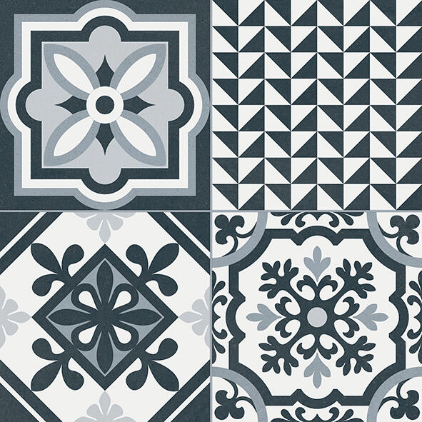 Suelo/Azulejo porcelánico Heritage efecto hidráulico negro 33.15x33.15 cm C1 - 2
