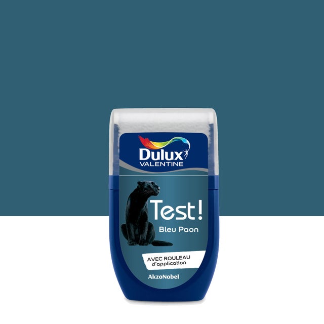 Testeur peinture mur, boiserie bleu paon satin DULUX VALENTINE Crème de couleur 
