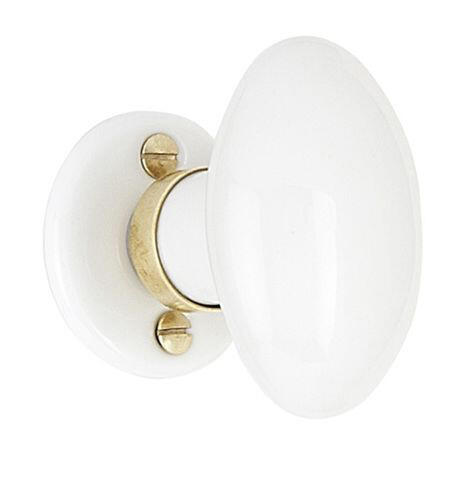 Bouton sur rosace MERIGOUS sans trou porcelaine de limoges blanc/laiton D5 - 2