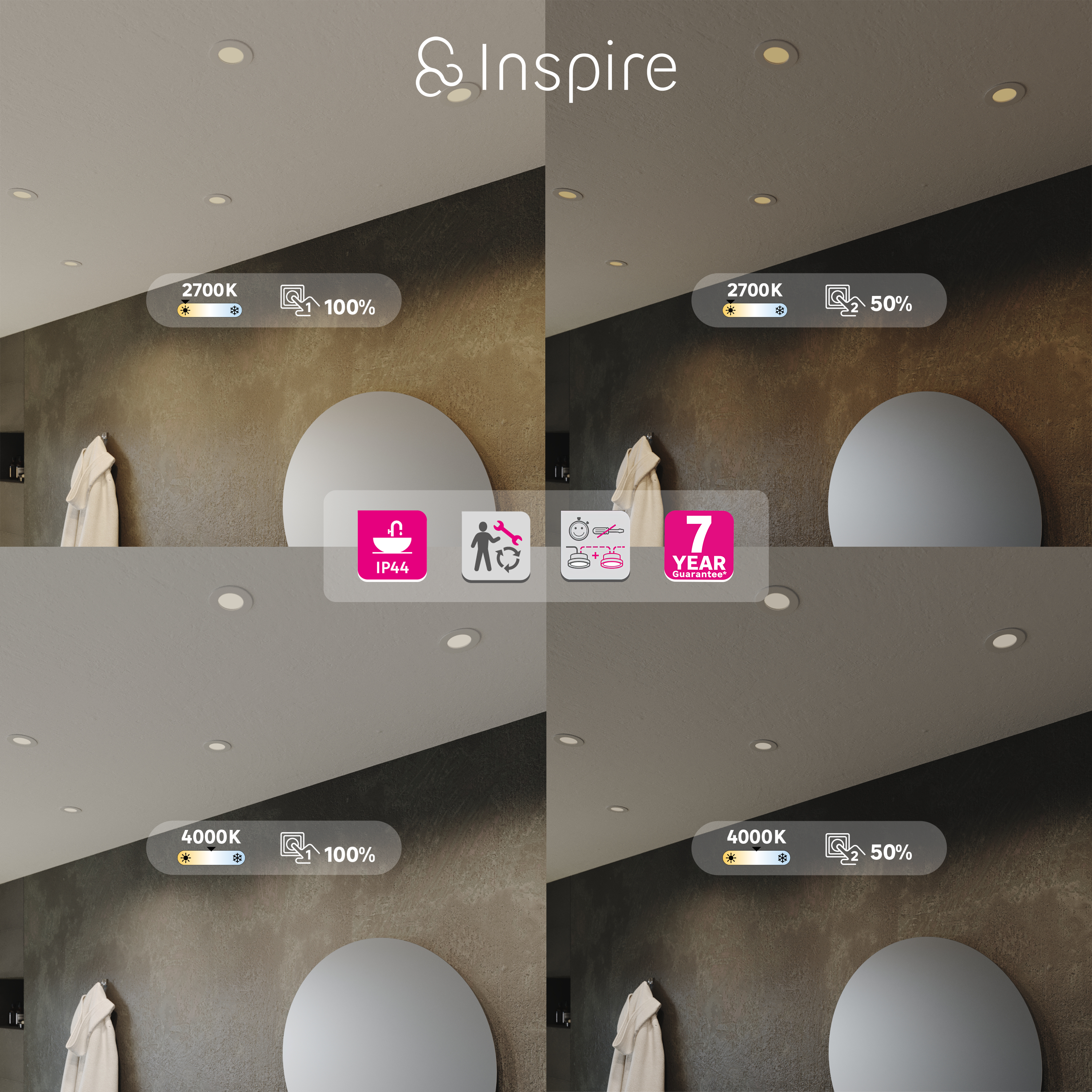 Set 3 pezzi faretto da incasso LED con fonte luminosa fisso Extraflat argento ø 8 cm CCT da bianco caldo a bianco freddo INSPIRE - 6