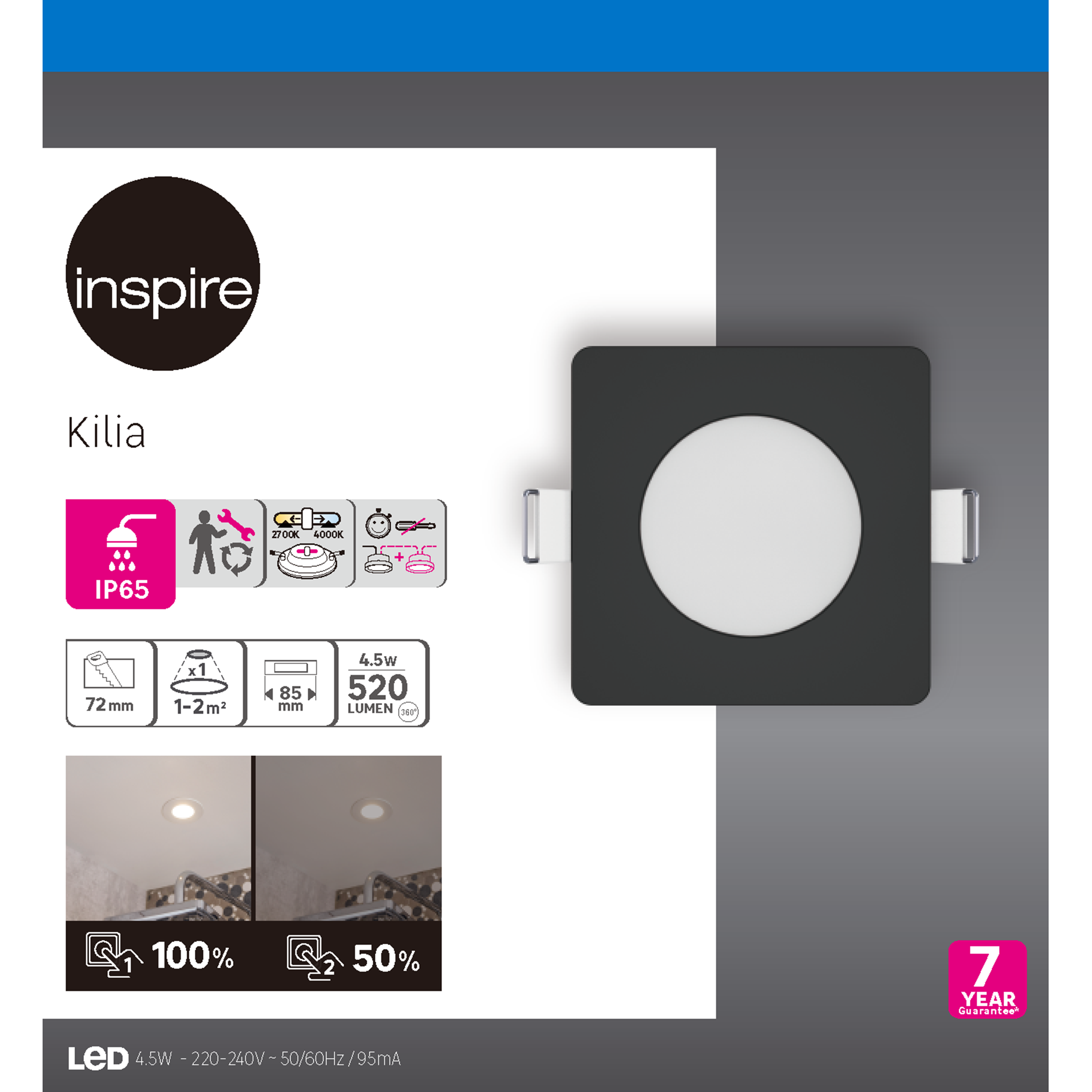 Oprawa wpuszczana Kilia czarna 520 lm IP65 LED Inspire - 9