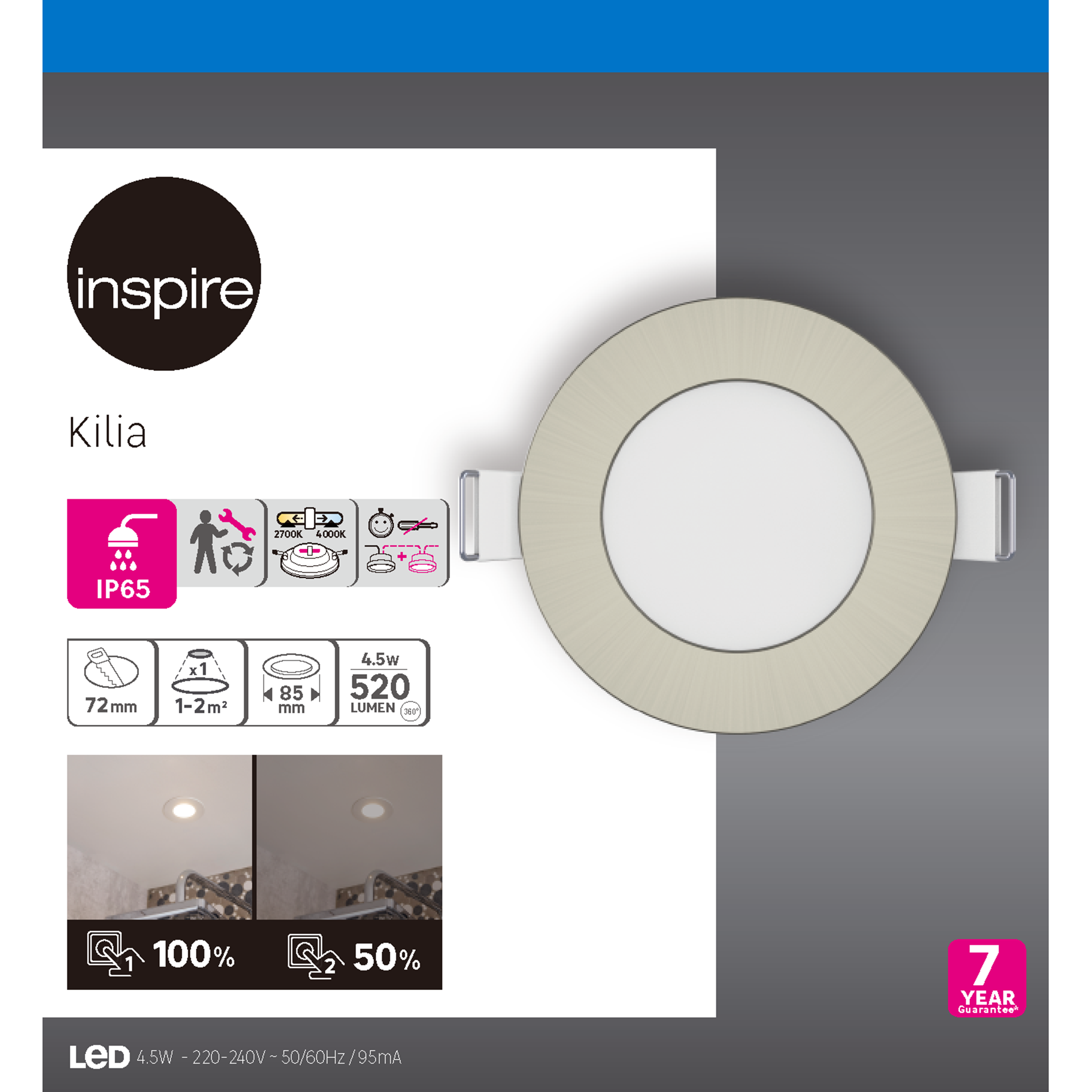 Spot LED encastré salle de bain Kilia IP65 blanc chaud/neutre rond acier Inspire - 3