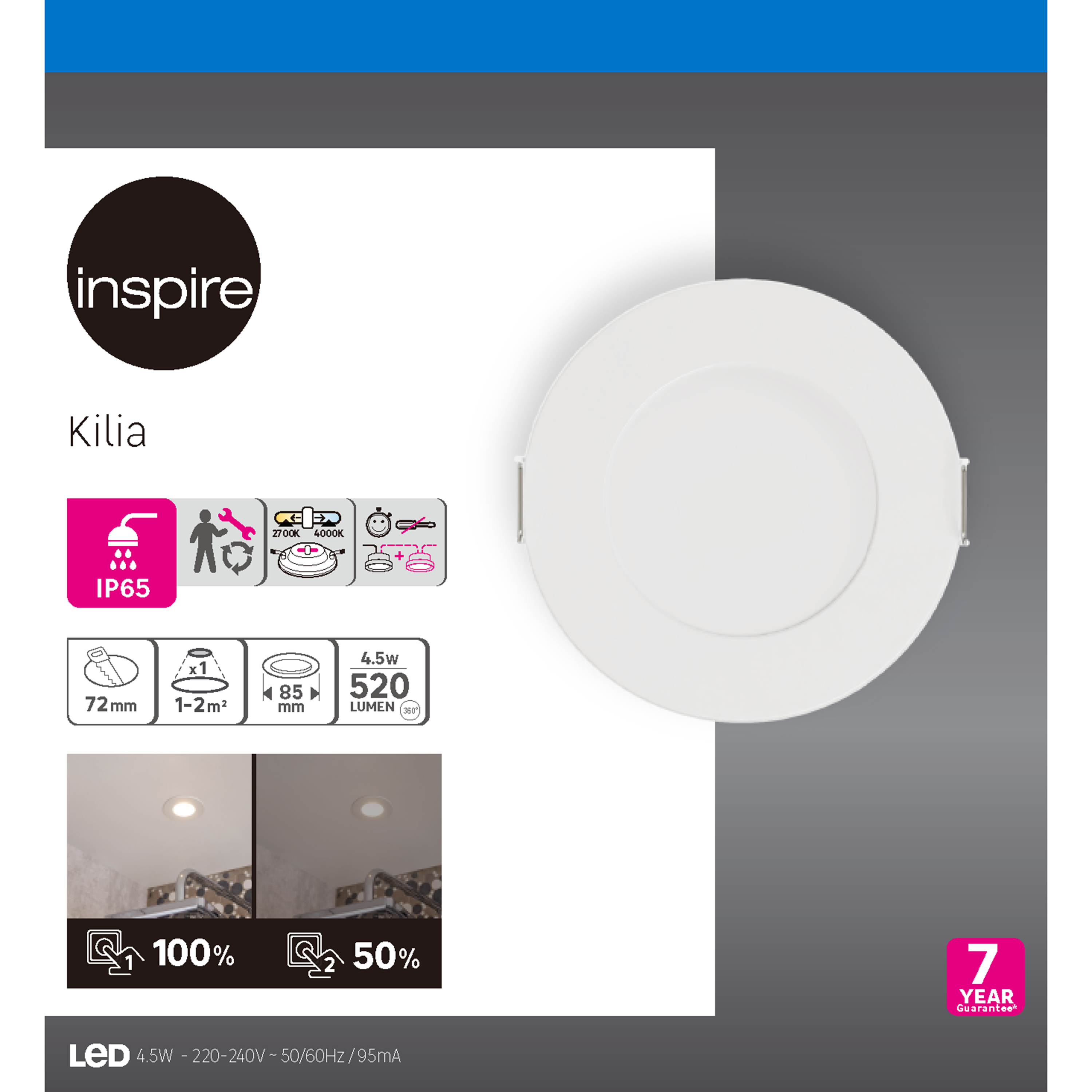 Spot LED encastré salle de bain Kilia IP65 blanc chaud/neutre rond blanc Inspire - 11