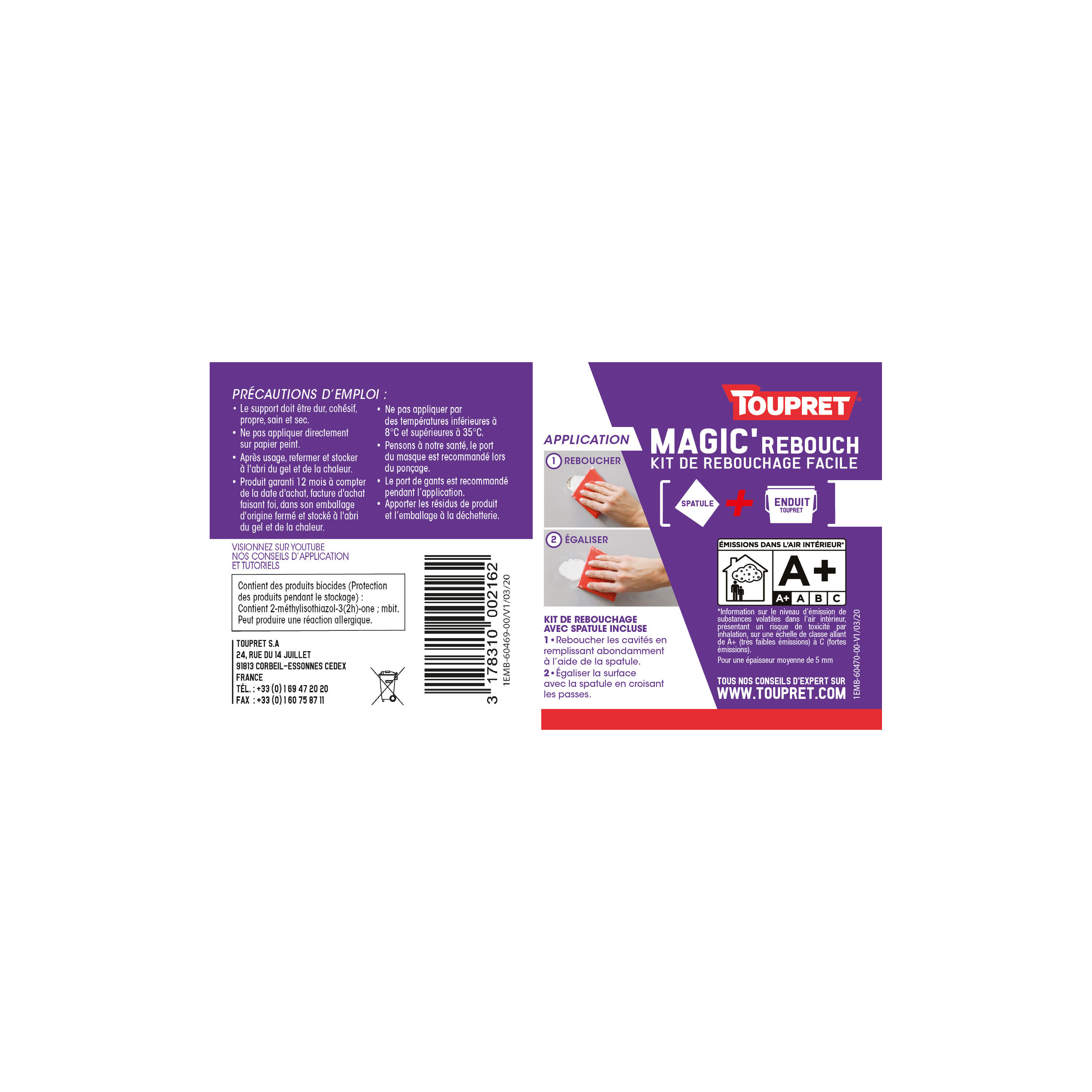 Enduit de rebouchage en pâte allégée Magic rebouch + spatule TOUPRET 800 ml - 4