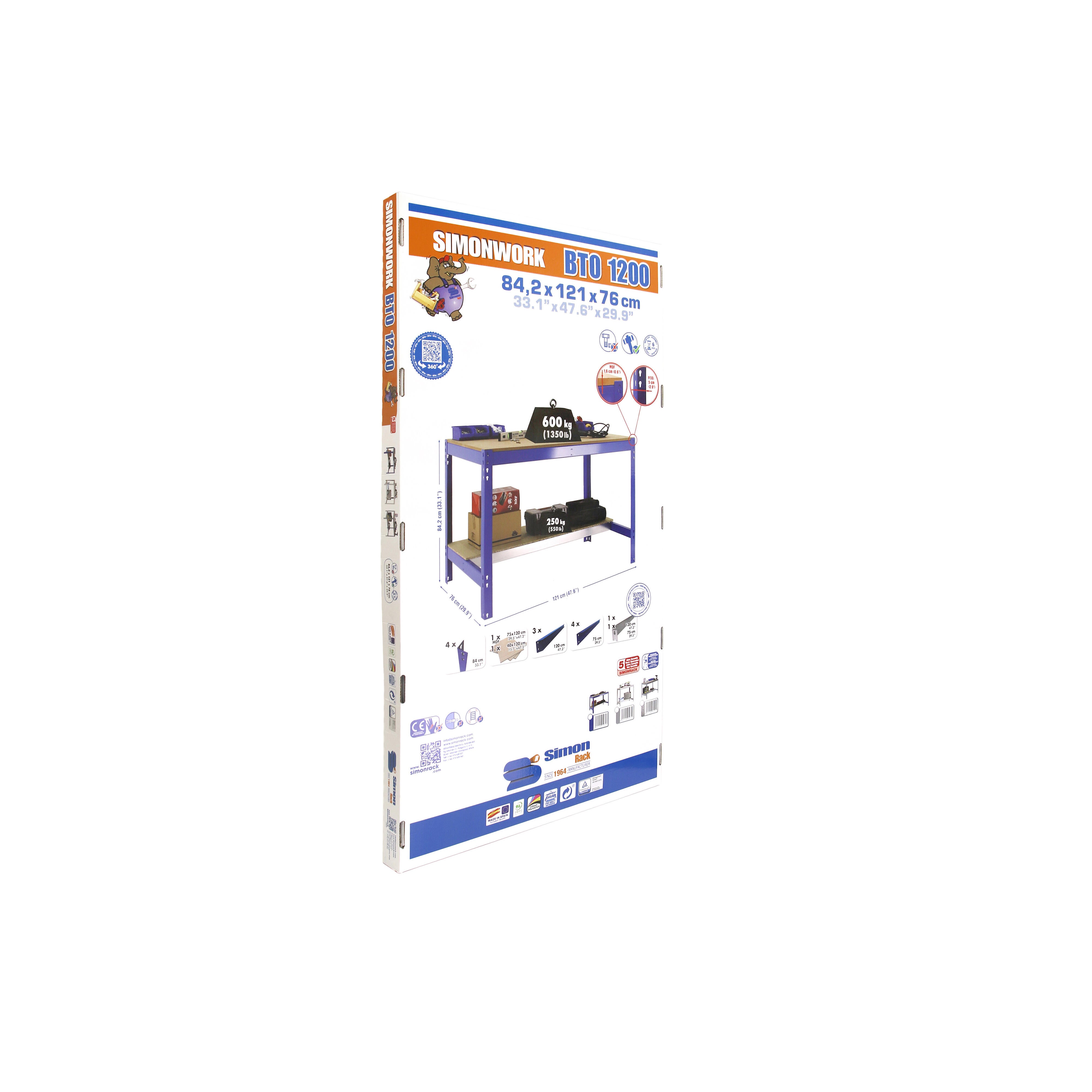 Bancada de trabalho 900x600x840 cm 400 Kg azul Simonrack KIT BT-3 - 4