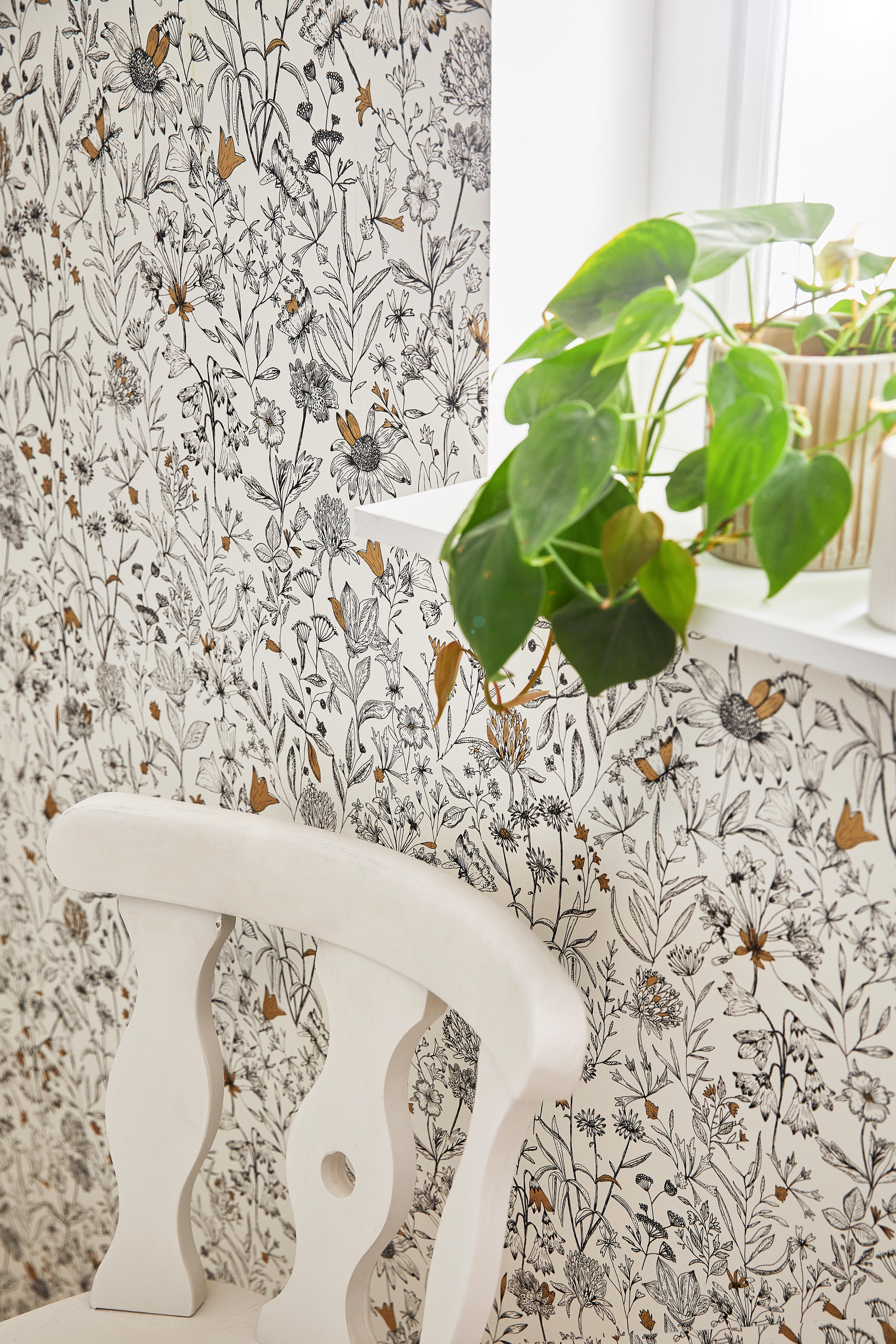 Papier peint intissé Gravure giverny blanc/or - 5