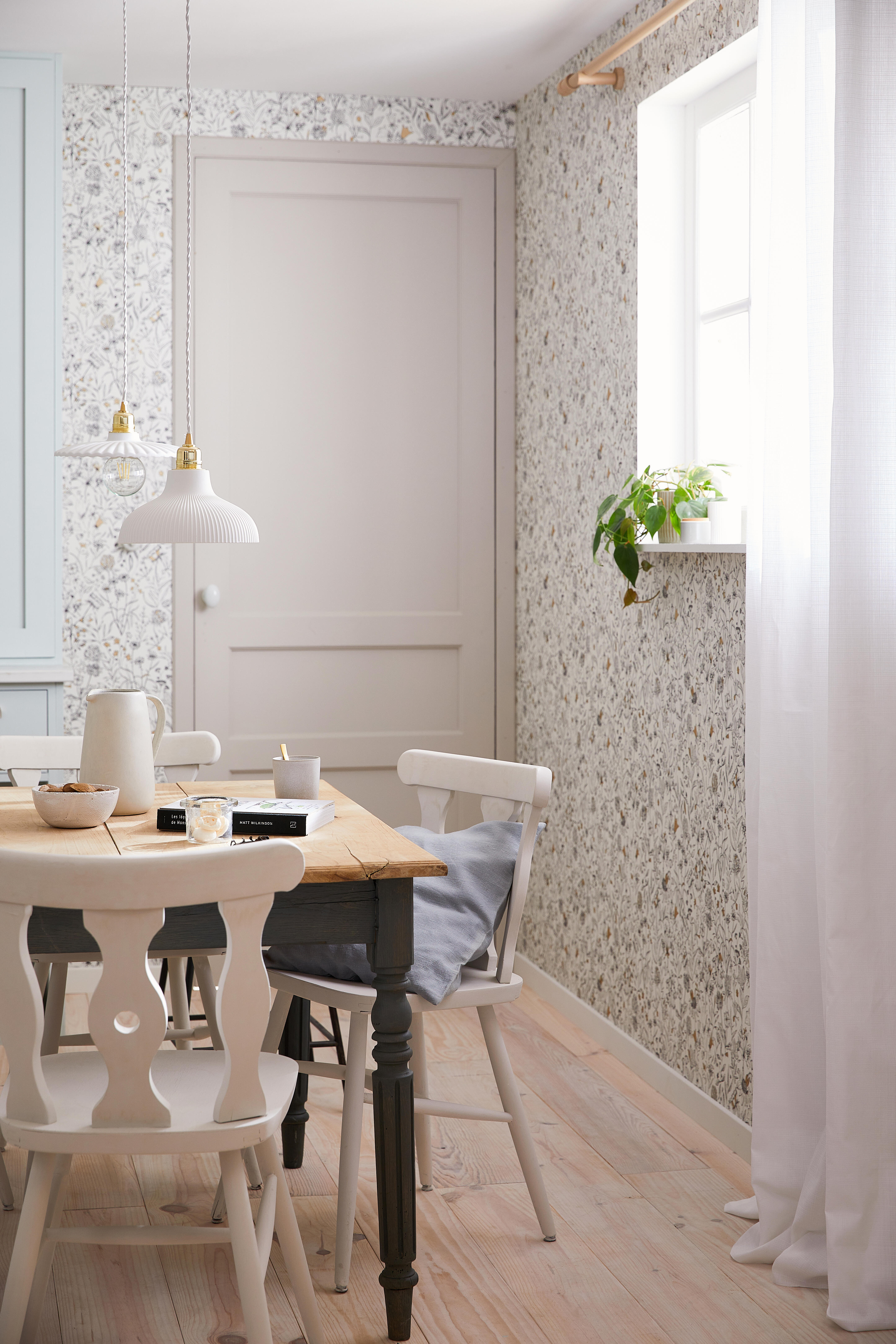 Papier peint intissé Gravure giverny blanc/or - 9