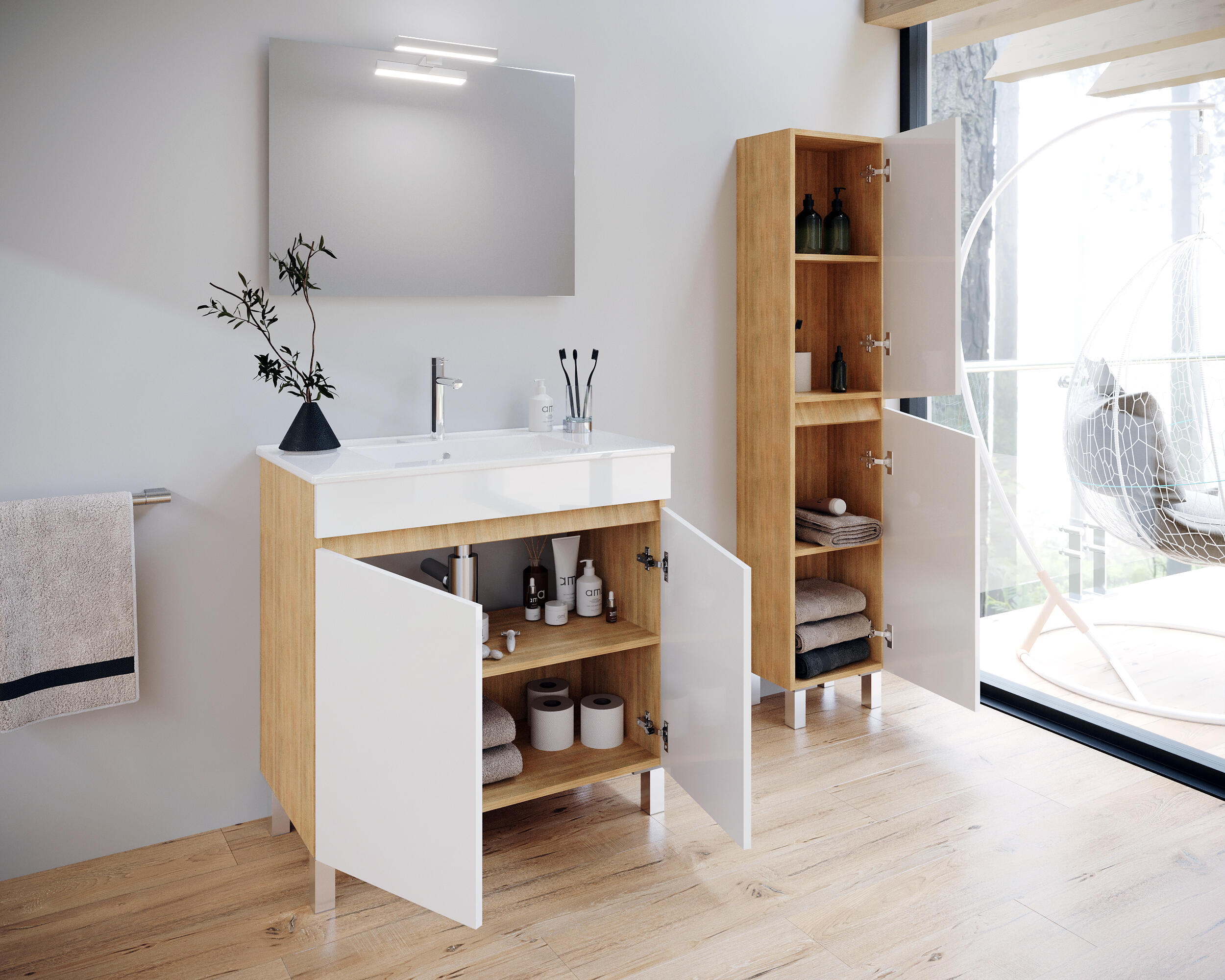 Conjunto de móvel com lavatório chão 2 portas 79x45x71cm carvalho claro Aml Key - 2