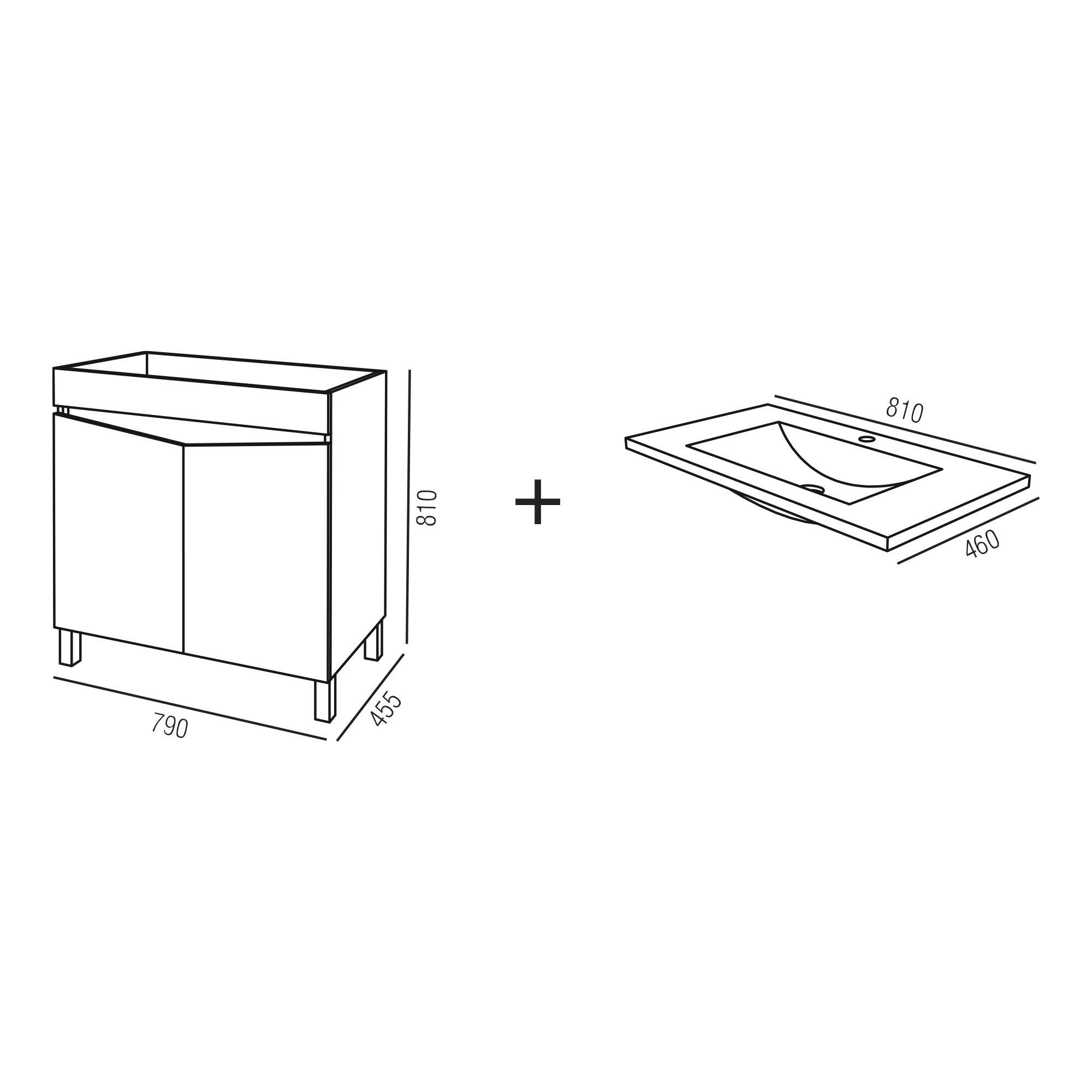 Conjunto de móvel com lavatório chão 2 portas 79x45x71cm carvalho claro Aml Key - 5