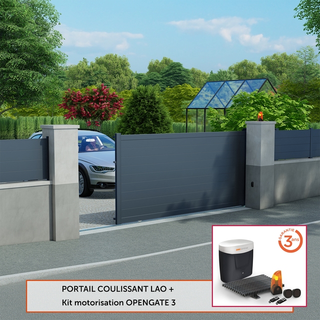 Kit portail coulissant Lao gris zinc Klos up + moteur Sentinel l.412 x H.170,5cm