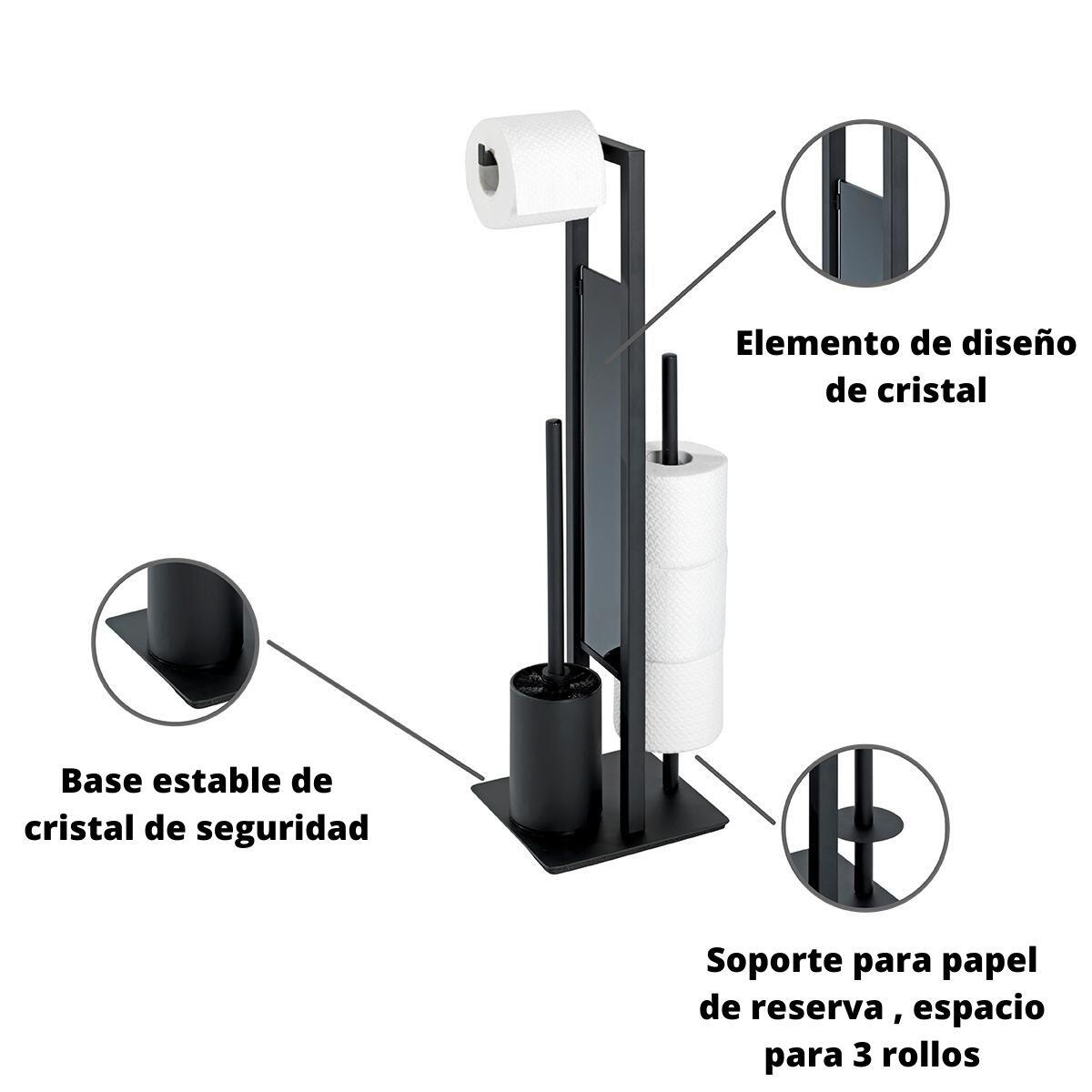 Portarrollo de papel higiénico de pie con escobillero Rivalta negro - 14