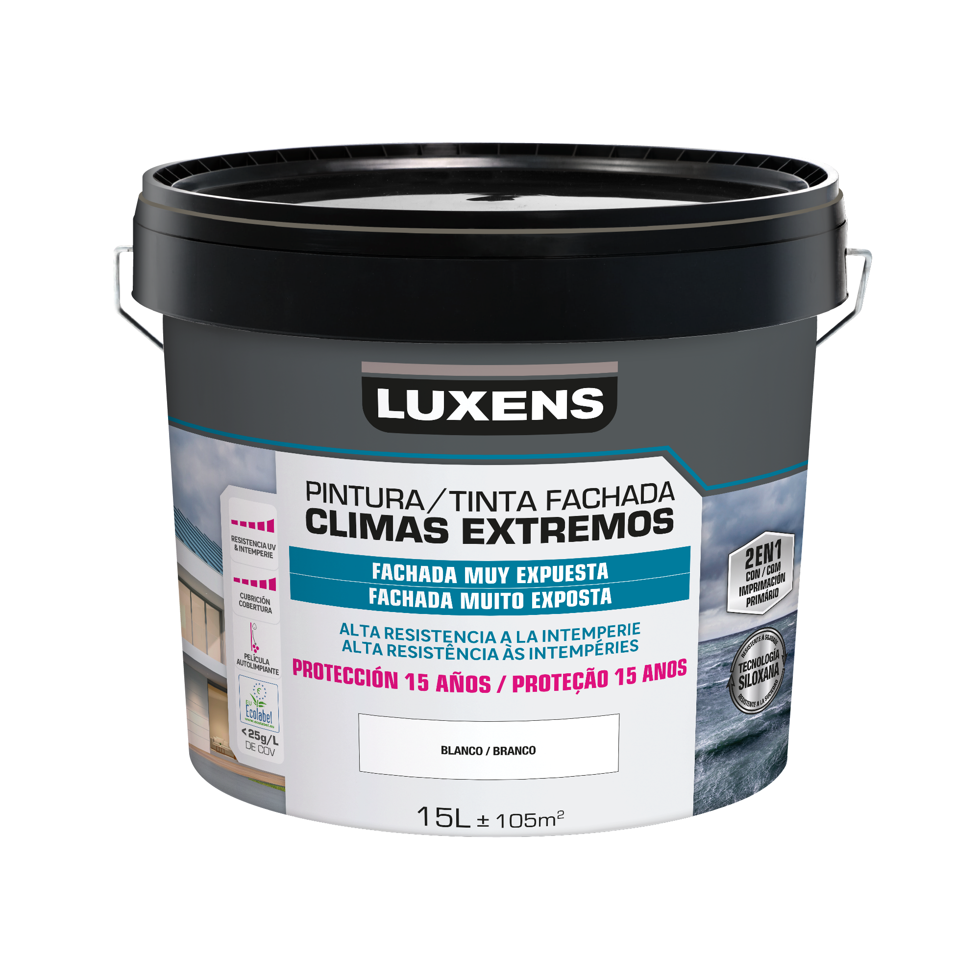 Pintura para fachadas mate monocapa 15 años climas extremos luxens 15l blanco