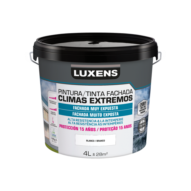 Pintura exterior color blanco para hormigón, revestimiento, ladrillo, piedra, fachada LUXENS mate 4L base agua microporosa