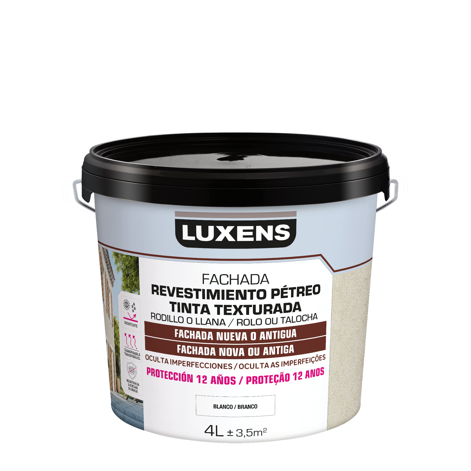 Pintura para fachadas rugosas mate 12 años luxens 4l blanco