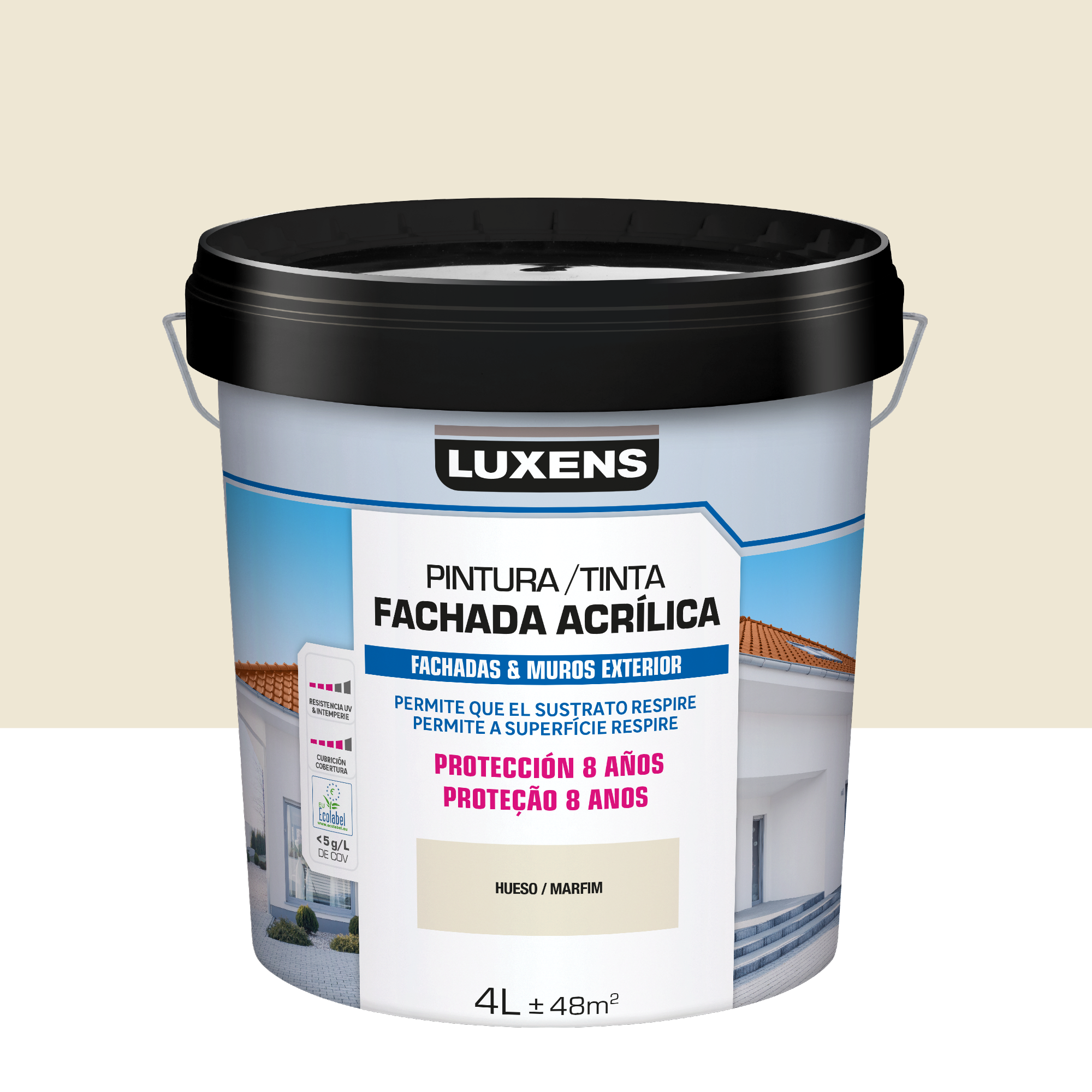 Pintura para fachadas luxens 8 años hueso mate 4l