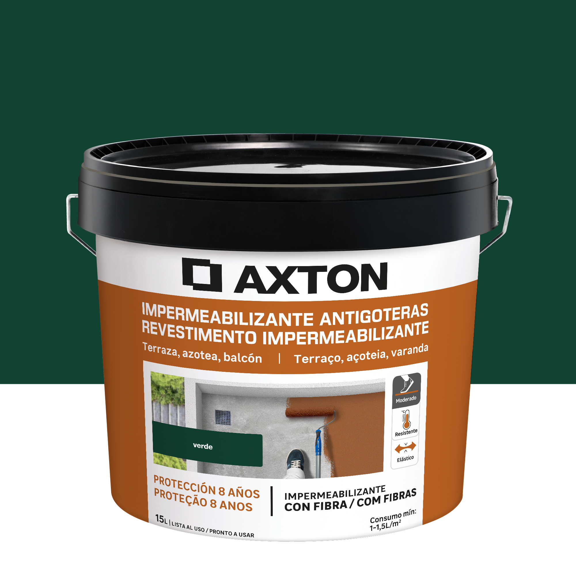 Pintura impermeabilizante cubiertas y terrazas axton 15l verde