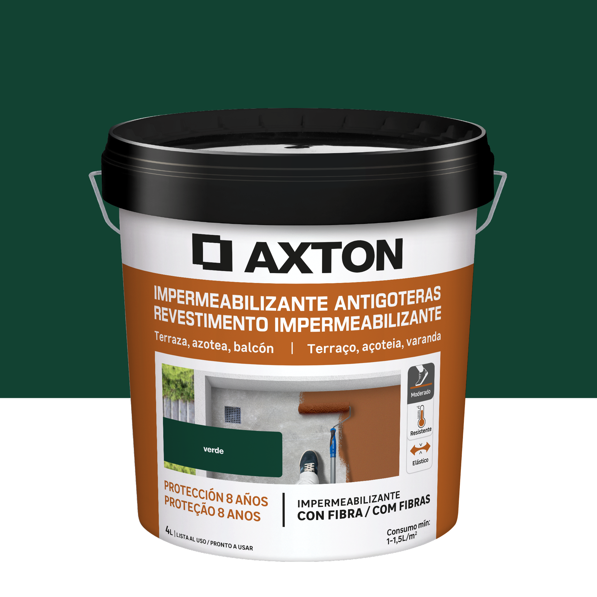 Pintura impermeabilizante cubiertas y terrazas axton 4l verde