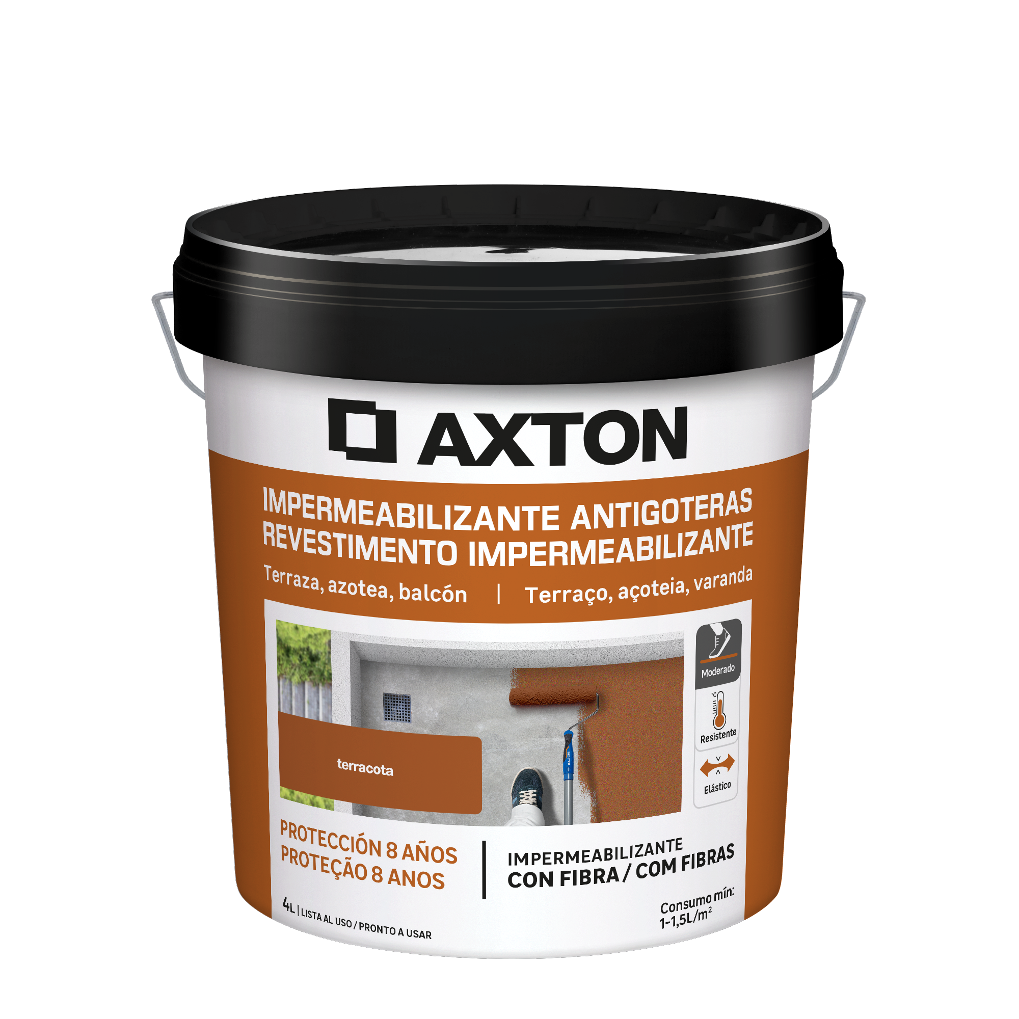 Pintura impermeabilizante exterior AXTON color terracota para fachadas, tejados, terrazas de hormigón, piedra 4L. Acrílico. Proteger y decorar el tejado. - 2
