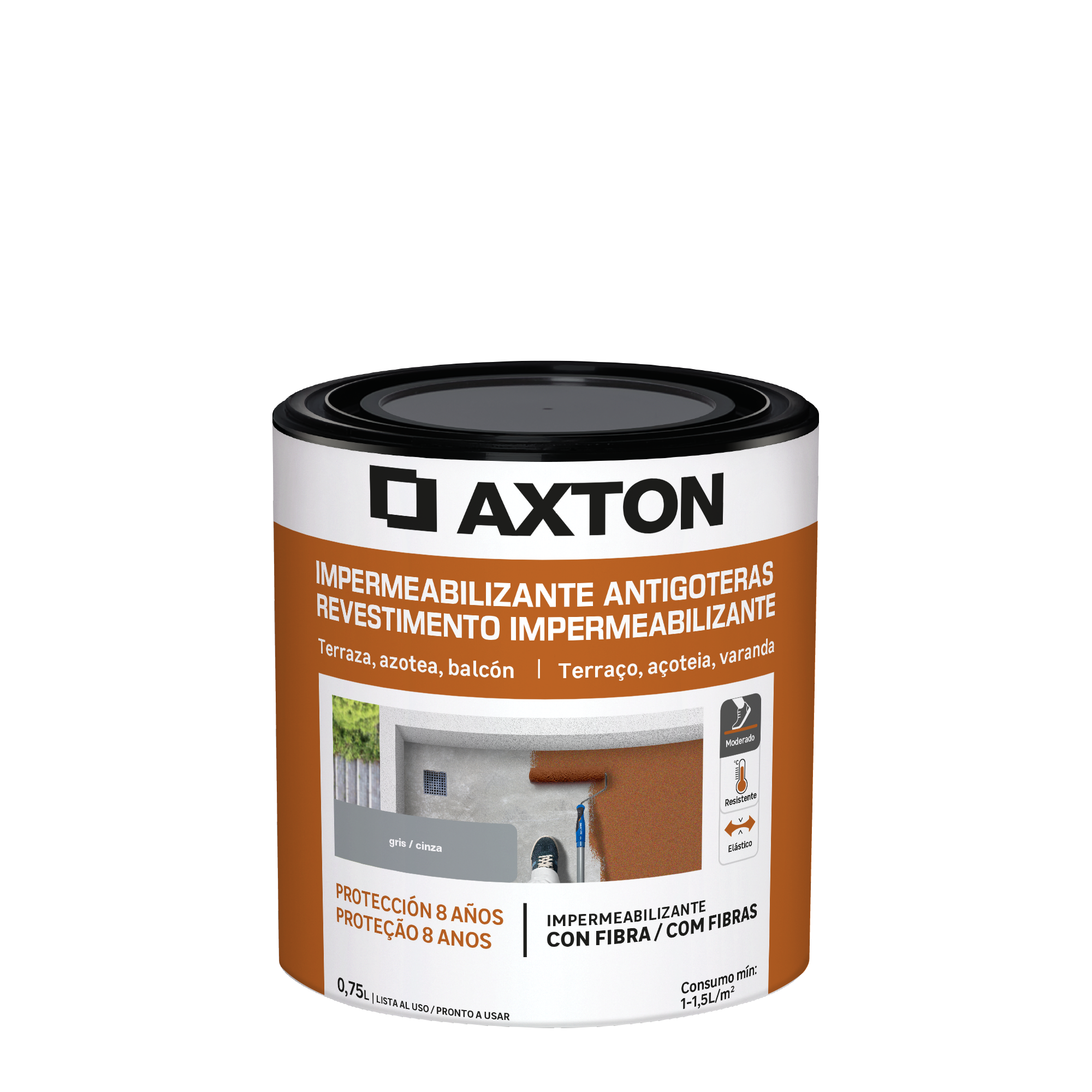 Pintura impermeabilizante exterior AXTON color gris para fachadas, tejados, terrazas de hormigón, piedra 750ml. Acrílico. Protege y decora el tejado. - 2