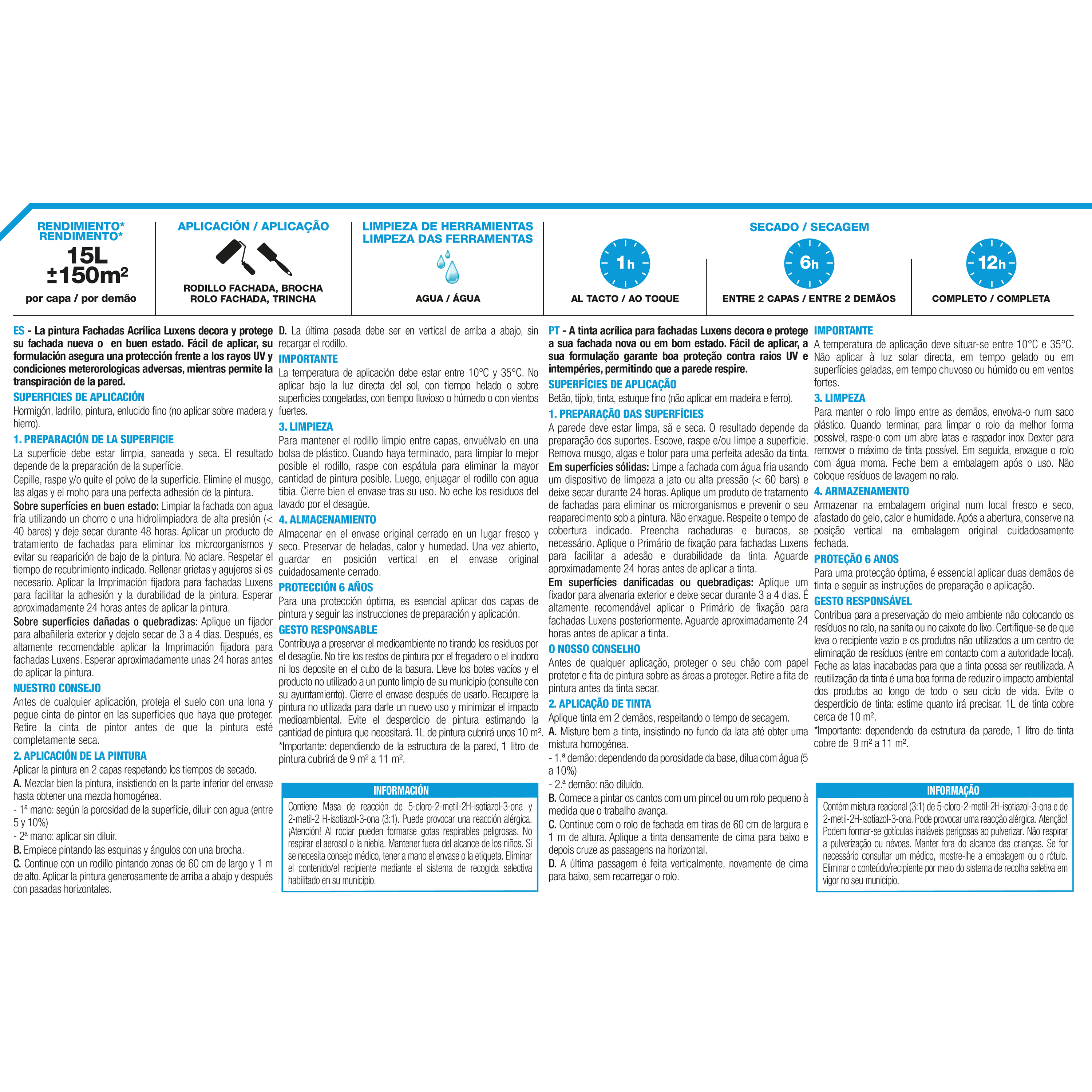 Tinta exterior LUXENS MATE 6 ANOS 15L BRANCO - 7