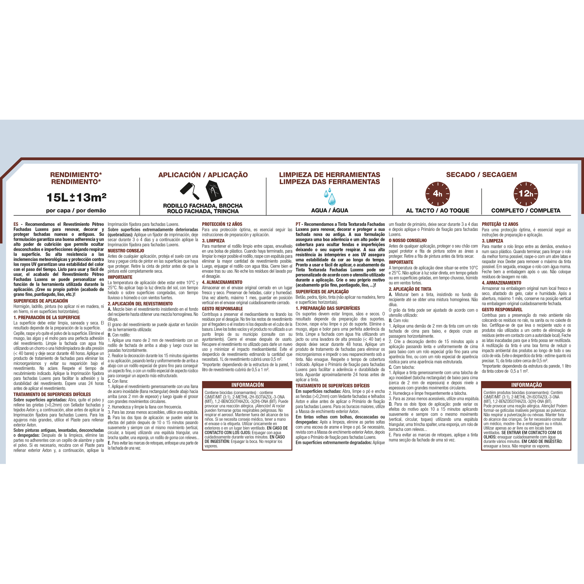 Pintura para fachadas rugosas mate 12 años LUXENS 15L blanco - 6